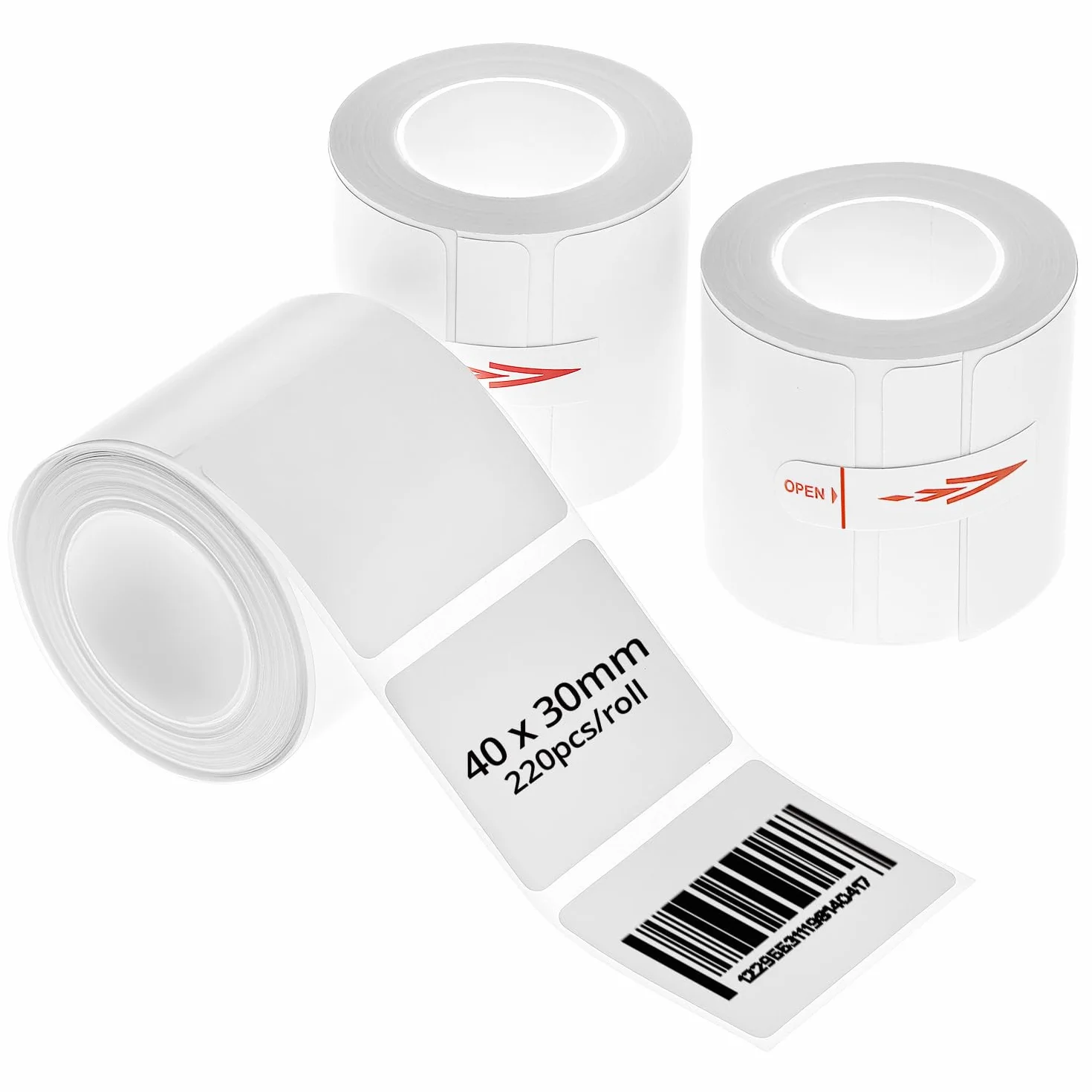 QWORK® 3 rolki etykiet do drukarki termicznej, 40 x 30 mm, kompatybilne z M200/M120/M110 i innymi, samoprzylepne, wodoodporne i olejoodporne, 220 etykiet/rolka