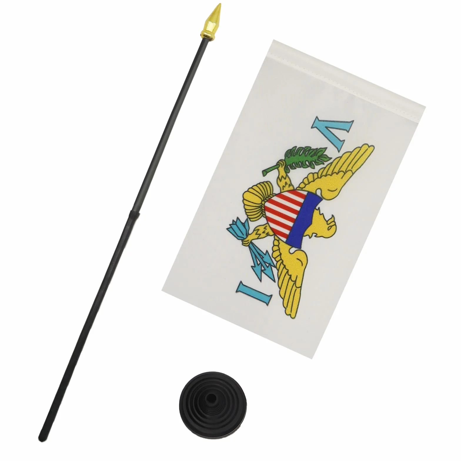 Drapeau de Table Îles Vierges des Etats-Unis avec Pointe Or, 15cm x 10cm