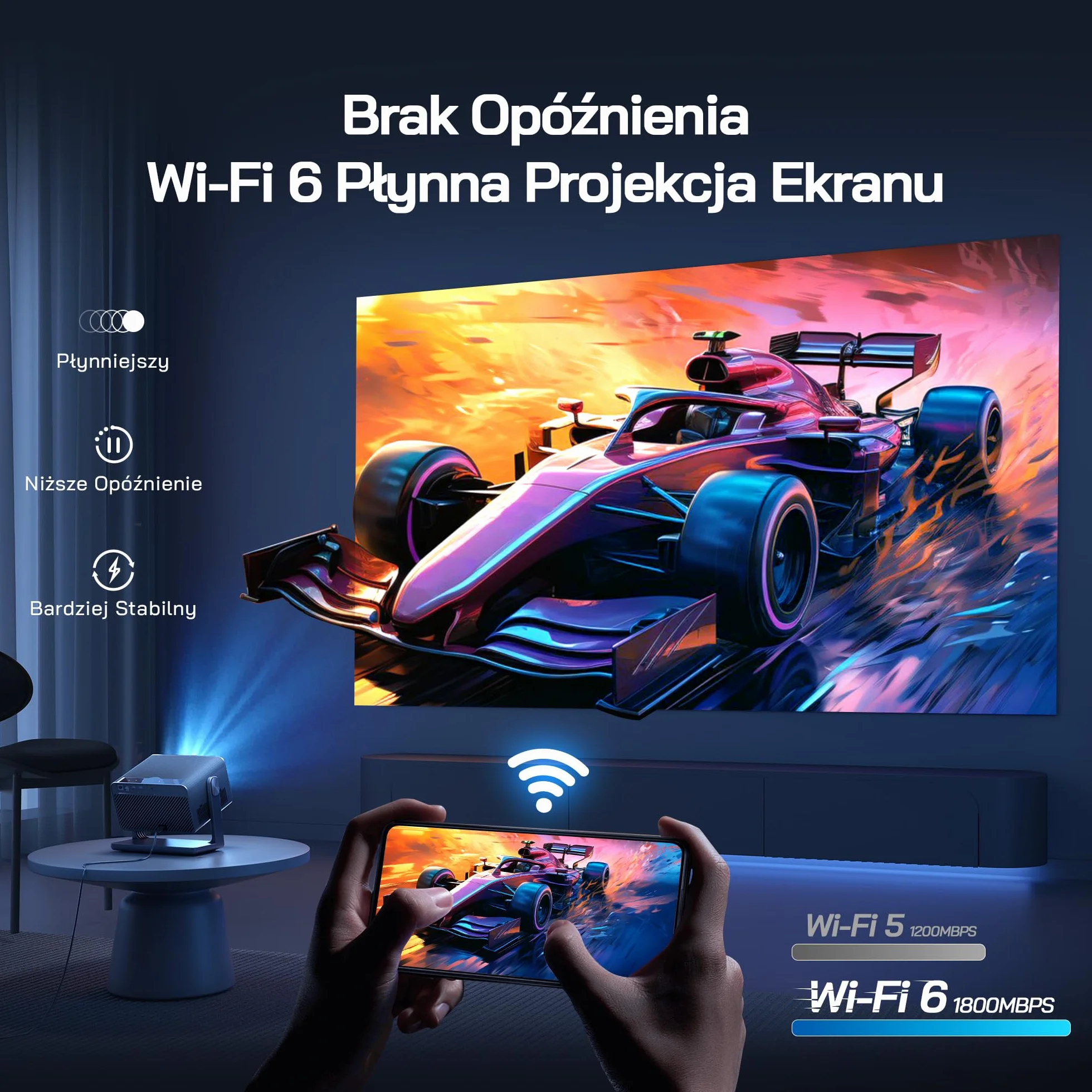 WOLFANG 28000 Lumenów 4K Mini Projektor【Oficjalny Netflix & Autofokus/Korekcja Trapezu】, Przenośny Projektor 5G WiFi z Bluetooth 5.2, Projektor Kina Domowego ze Stojakiem 180° do Ekranu 300''