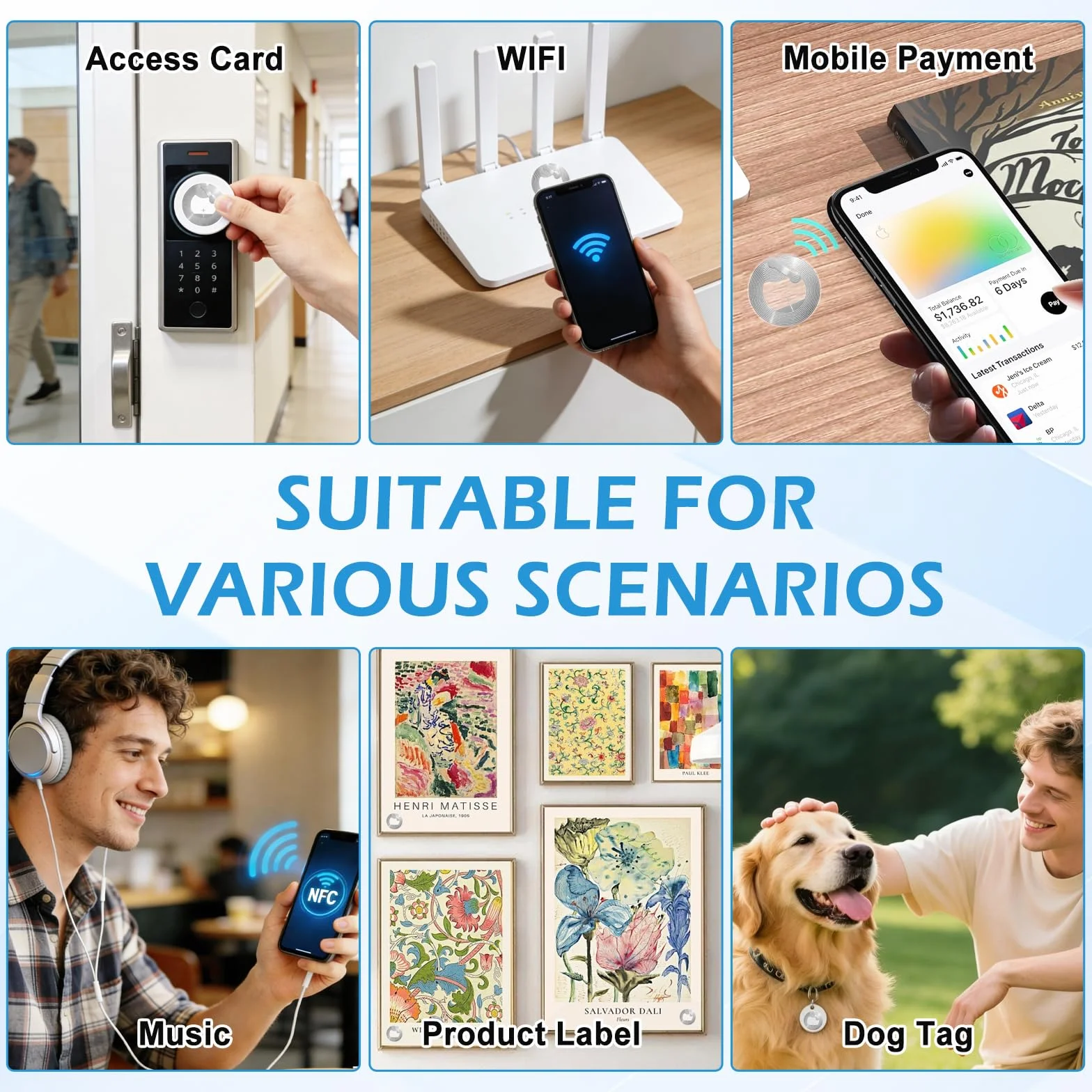 60 sztuk znaczników NFC, naklejki NTAG215 NFC, wodoodporne karty NFC 25 mm, kompatybilne z Tagmo Amiibo i wszystkimi telefonami i urządzeniami kompatybilnymi z NFC.