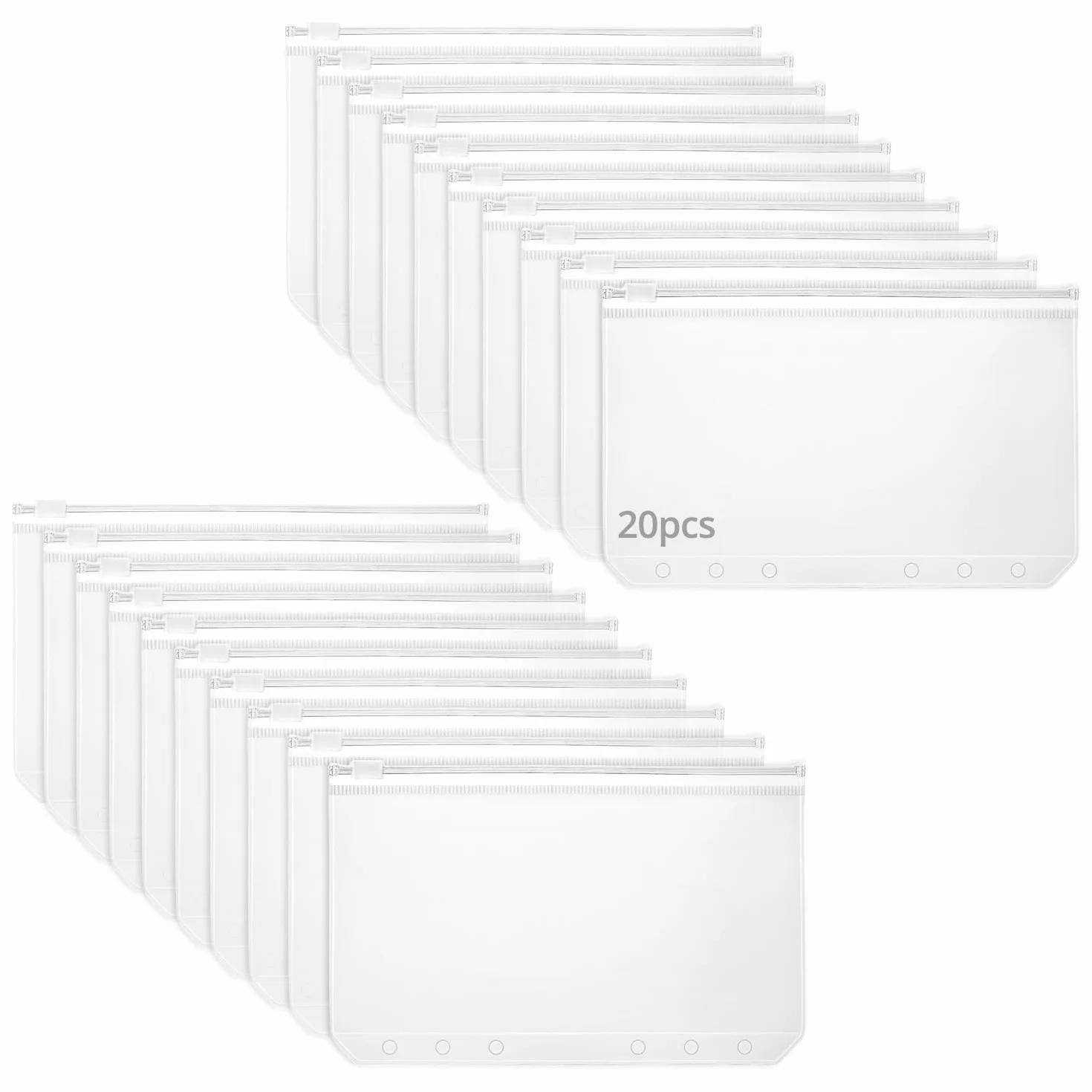 QWORK® 20 szt. Kieszenie na segregatory A6, 6 otworów wodoodporne przezroczyste kieszenie na segregatory pokrowce na notatnik A6 Planner