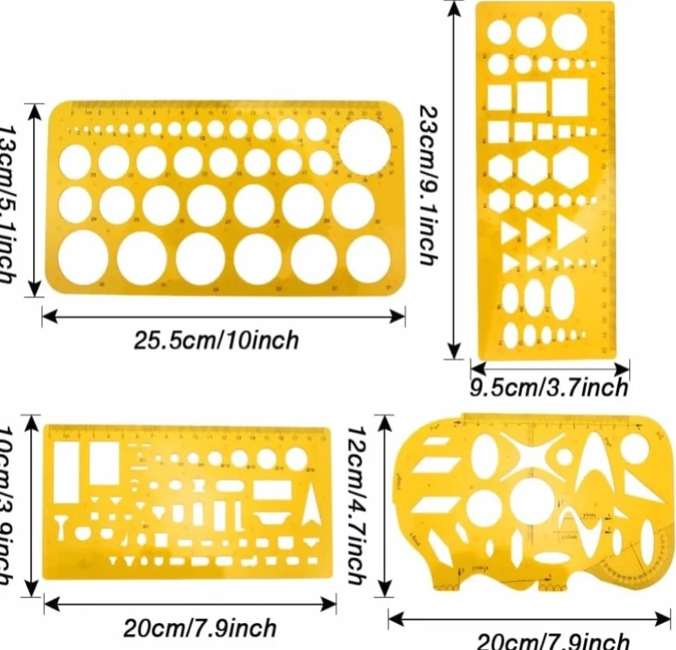 KAHEIGN 9szt. Zestaw krzywych francuskich i szablonów linii pomiarowych, geometryczne szablony rysunkowe, plastikowe linijki pomiarowe do rysowania, inżynierii, projektowania, budownictwa, szkoły