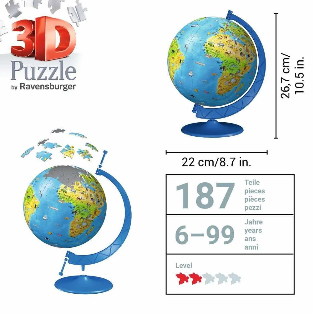 Kinderglobus in deutscher Sprache. Puzzleball 180 Teile: Erlebe Puzzeln in der 3. Dimension