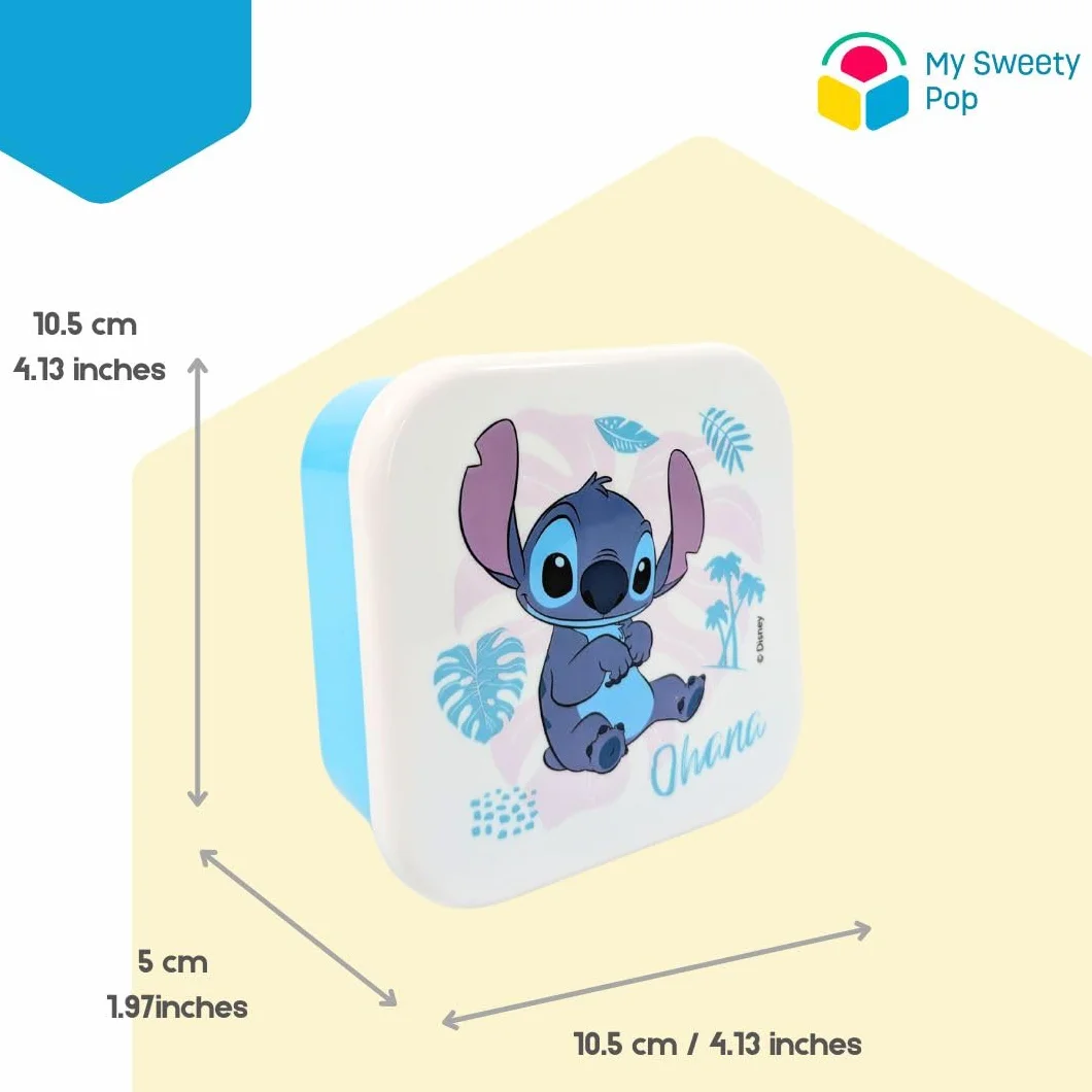 Stitch Pudełko na lunch, zestaw 3 sztuki, z możliwością układania w stos, 11,5 cm, dla dzieci, do żłobka, przedszkola, szkoły, na wakacje – fioletowe/niebieskie/białe