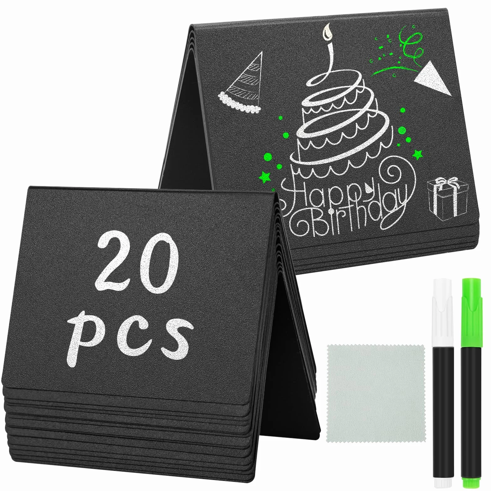 20 sztuk mini tablic do pisania kredą PCW w kształcie litery V, małe tablice do postawienia tabliczek z cenami, tabliczki stołowe, tabliczki bufetowe, mini tablice z 2 pisakami i 1 ściereczką