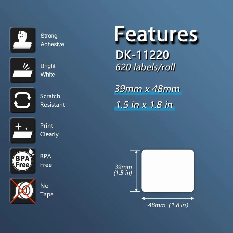 BETCKEY DK-11220 Etykiety Kompatybilne z Brother 39x48mm 6200 Etykiety Samoprzylepne