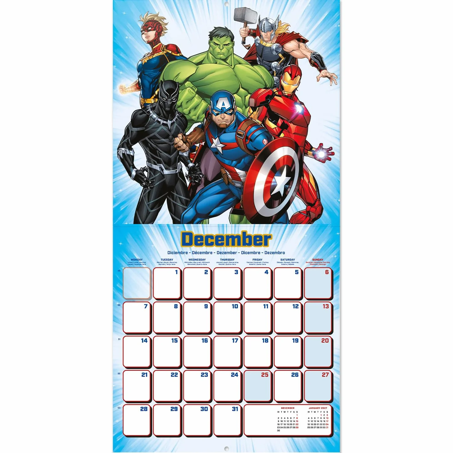 Grupo Erik Marvel Avengers Wall Calendar 2026 30x30 cm Square Family Planner