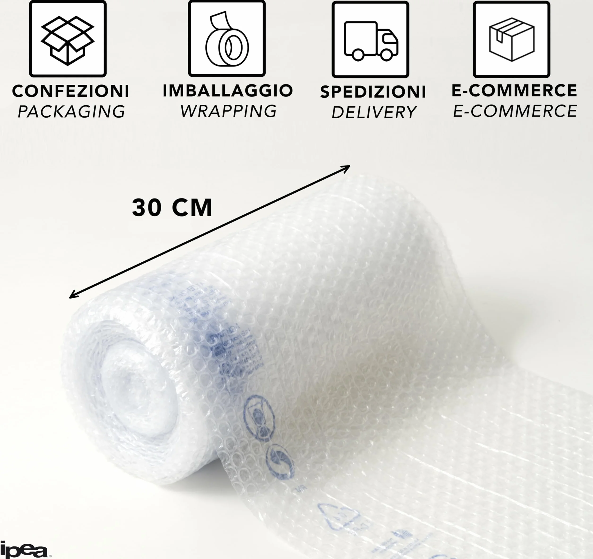 IPEA folia foliowa do pakowania i wysyłki – 10 metrów x 30 cm rolki – Made in Italy – pęcherzyki powietrza do ochrony, wyściółki, pakowania przedmiotów w transporcie – Odporny na rozdarcie i wstrząsy