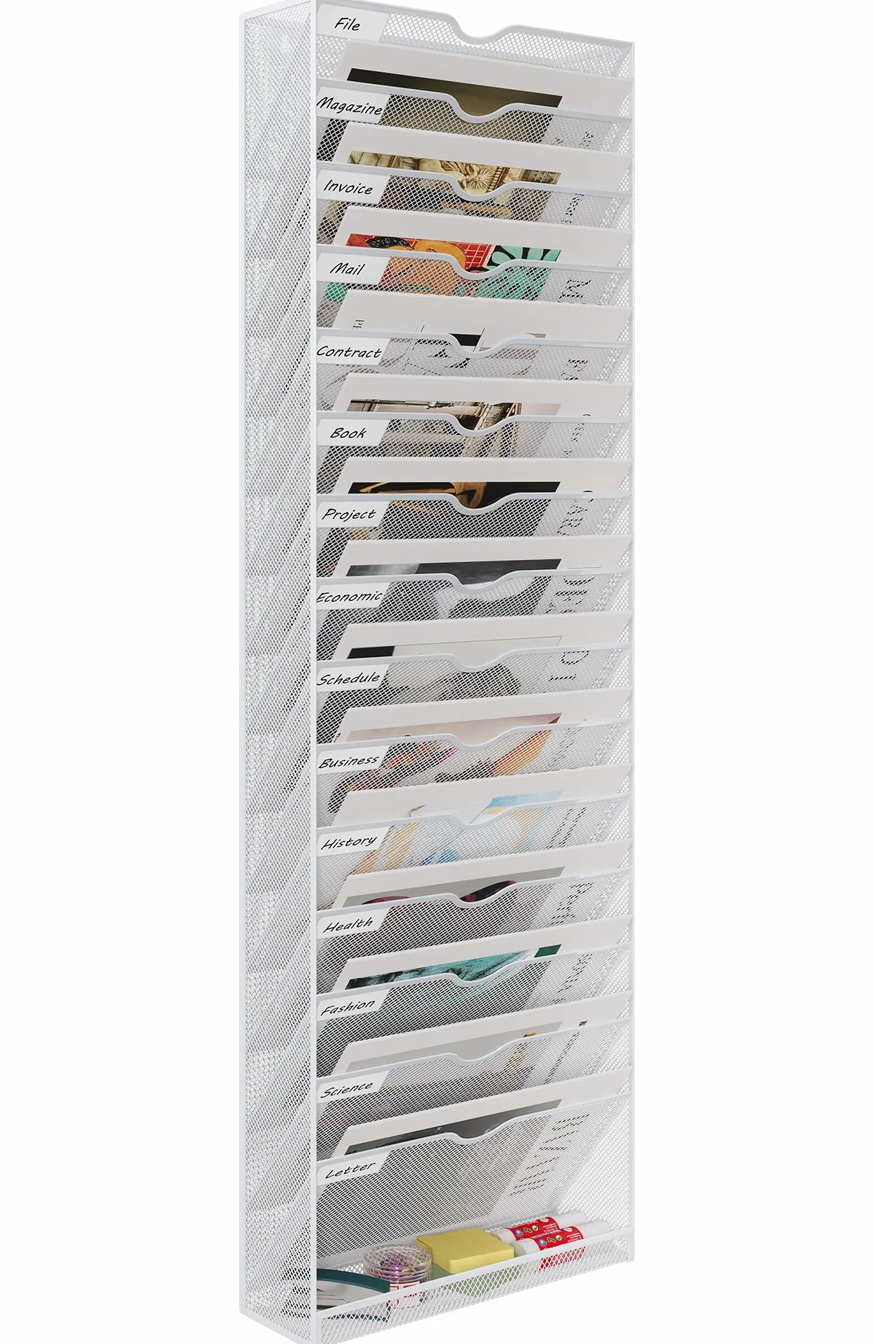 EasyPAG Uchwyt Ścienny na Dokumenty A4 16 Przedziały Metal Siatka,Wiszący Organizer na Dokumenty,Ścienny Stojak na Pocztę,Przechowywanie Czasopism do Biura & Domu,Biały