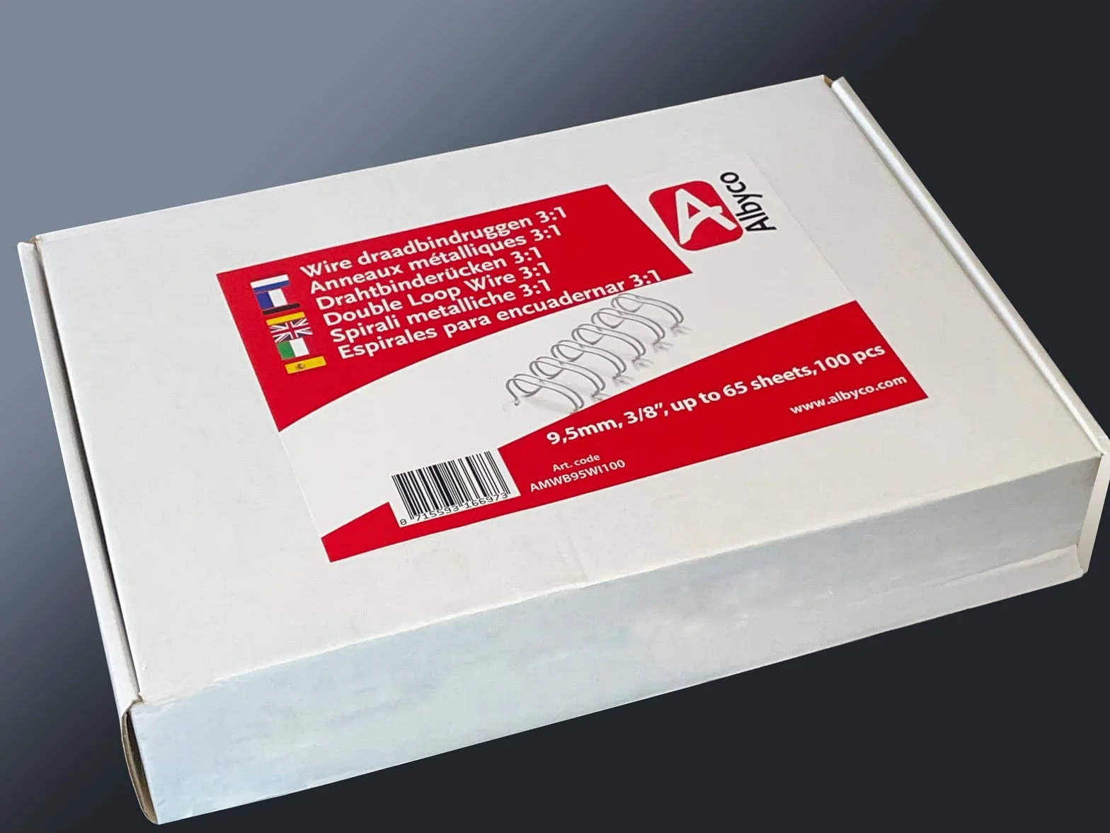 Albyco - Wire-O Segregator do Papieru - Do 65 Arkuszy - Segregatory A4 Papier, Segregator na Dokumenty, Grzbiety Druciane, Ringowy - 9,5 Milimetry | 3/8 Calan - 100 Sztuk - Biały