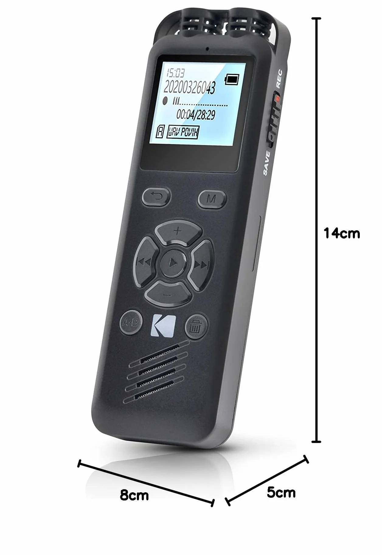 KODAK VRC250 - Dyktafon cyfrowy, 8 GB, ekran 1,4, Plug and Play, odtwarzacz MP3, akumulator litowy - czarny