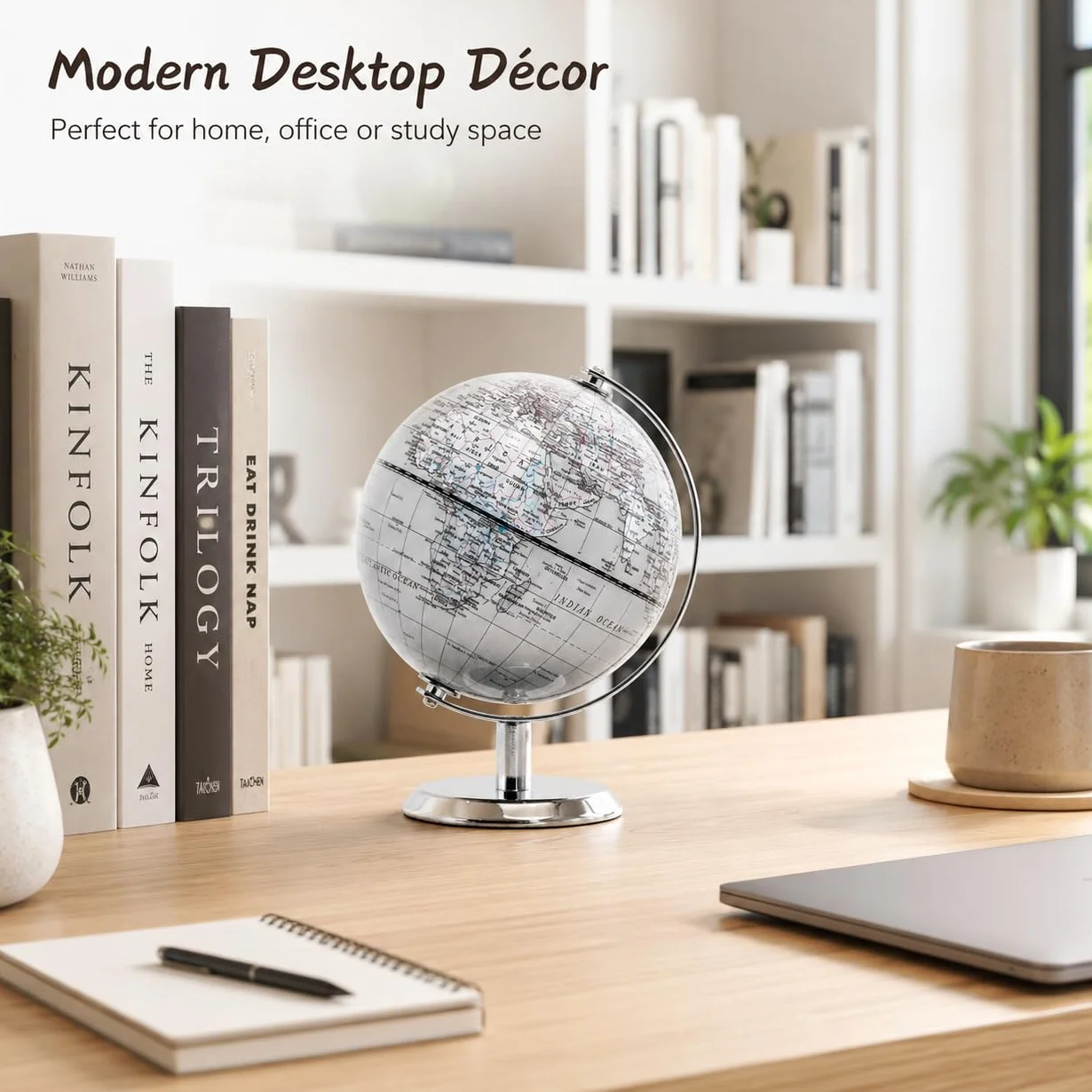 Globus świata srebrny 14 cm mini edukacyjny geograficzny dekoracja biurka stal nierdzewna srebrnoszary