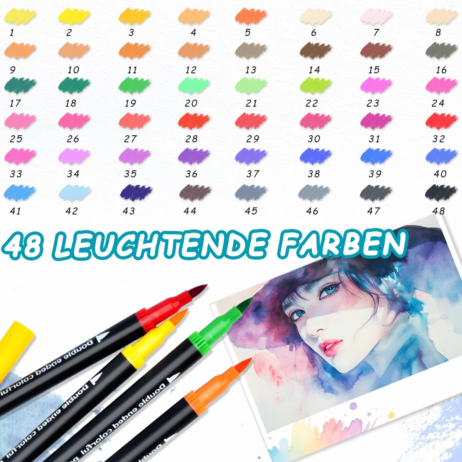 Zestaw cienkopisów Dual Brush Pen 48 kolorów, cienkopisy filcowe grube i cienkie, flamastry dla dorosłych, cienkopisy do bullet journal, kolorowanki, manga