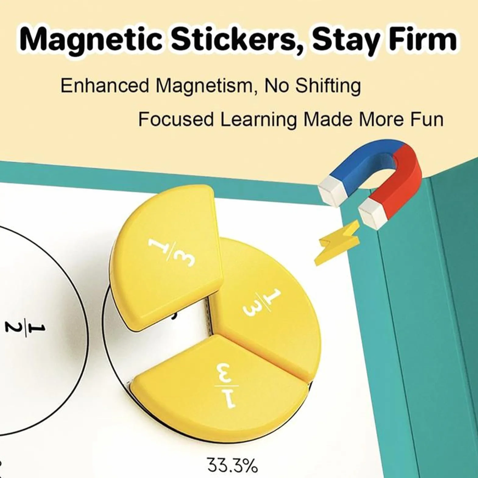 Magnetic Fraction, 22 x 17,8 cm Magnetic Fraction Educational Puzzle z łamanymi kwadratami i okręgami, matematyka zabawka edukacyjna dla dzieci