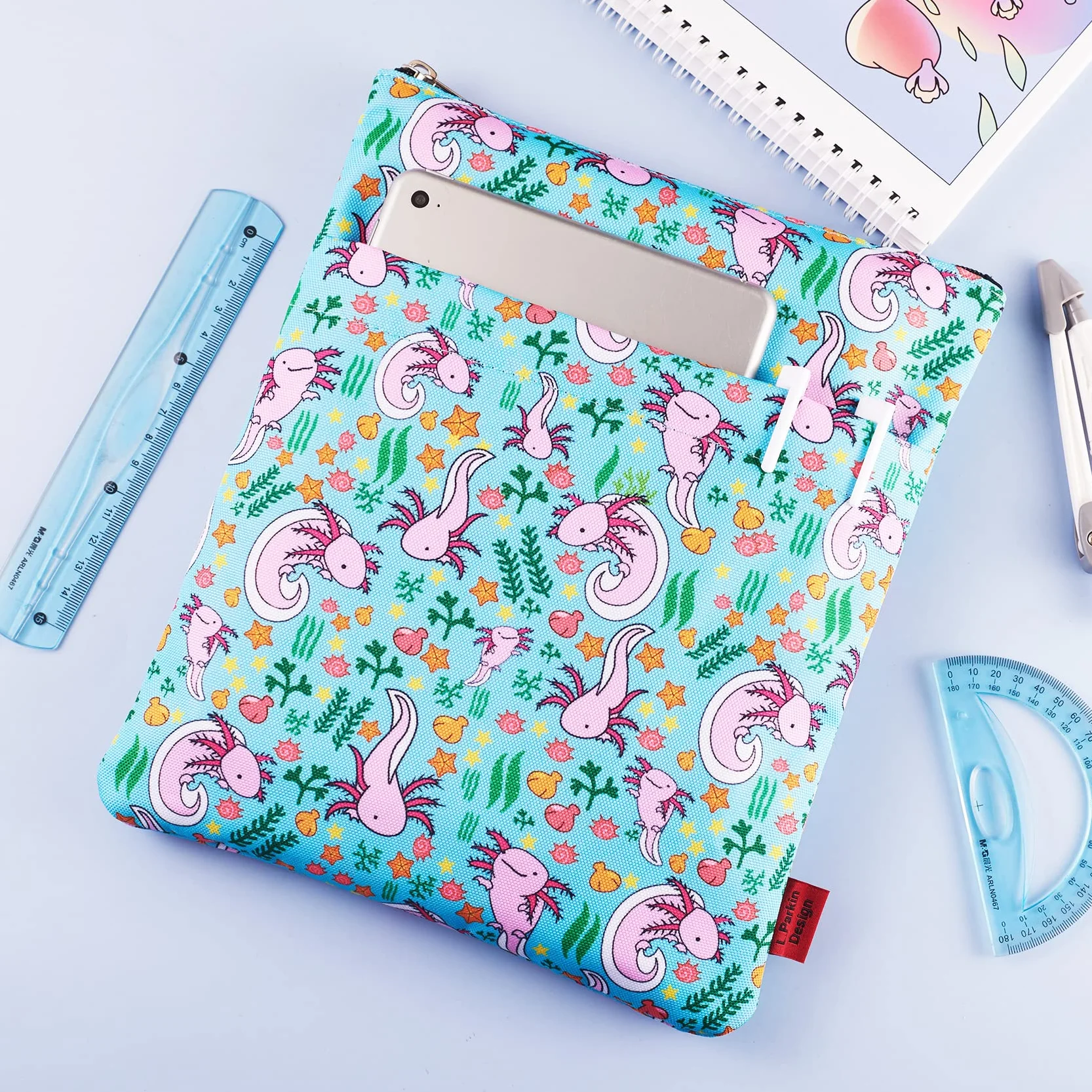 Axolotl Gifts etui na książki z zamkiem błyskawicznym i przednią kieszenią, okładki na książki w miękkiej okładce, 28 x 20 cm, prezenty dla miłośników książek