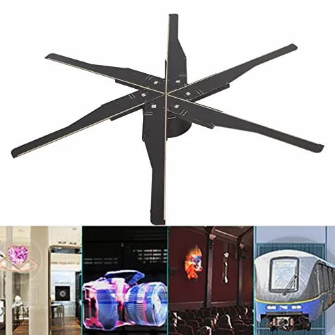 Projektor Hologramu 3D, Maszyna Reklamowa z projekcją 3D, HD 3D 960 szt. Koraliki LED 60 CM 6 Liści Wentylatora Hologram 3D, Obrotowe Obrazy LED 4000x960 Wielofunkcyjny Projektor