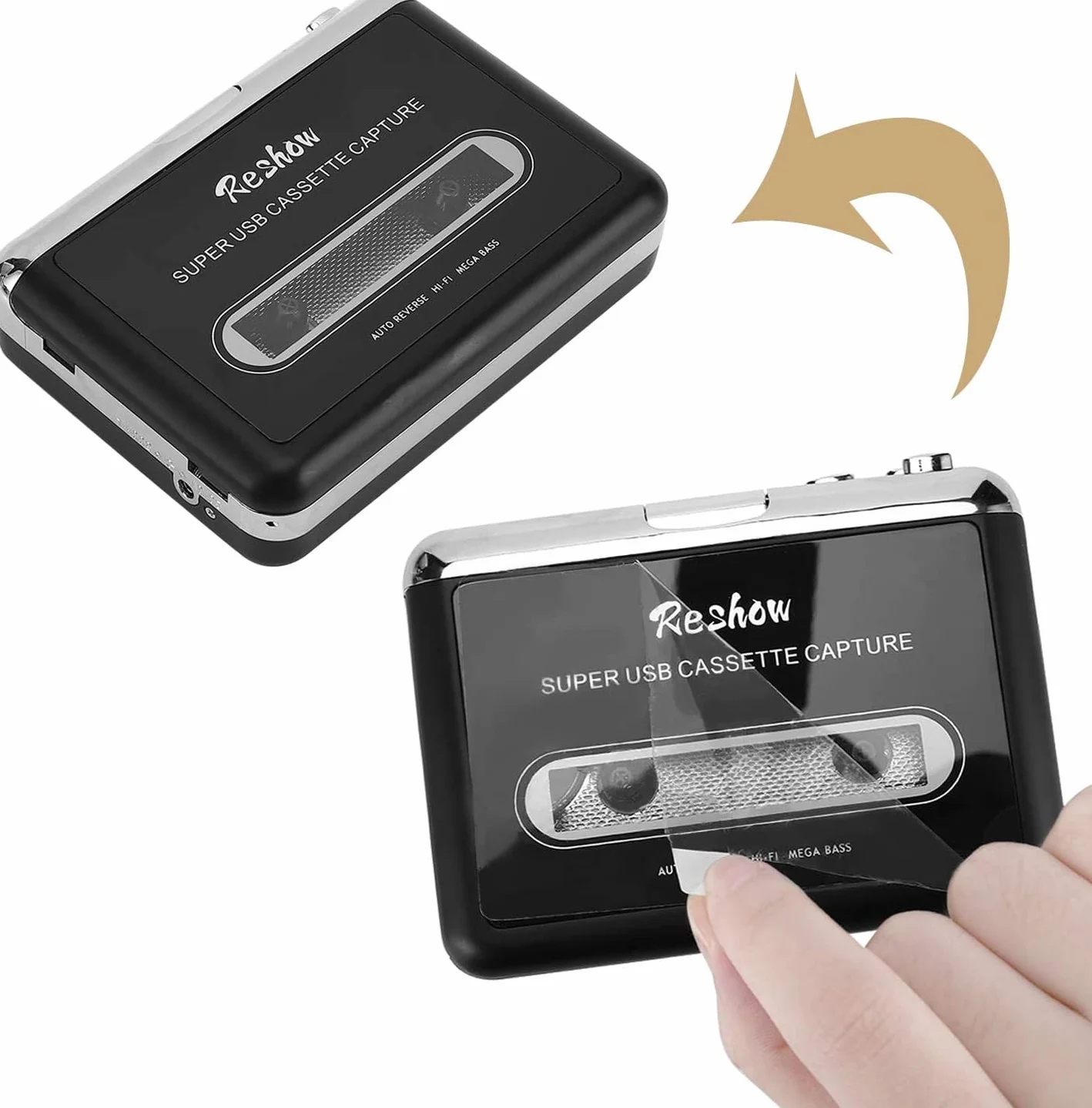 Reshow Przenośny odtwarzacz kasetowy nagrywanie MP3 USB konwersja kaset na MP3 Czarny