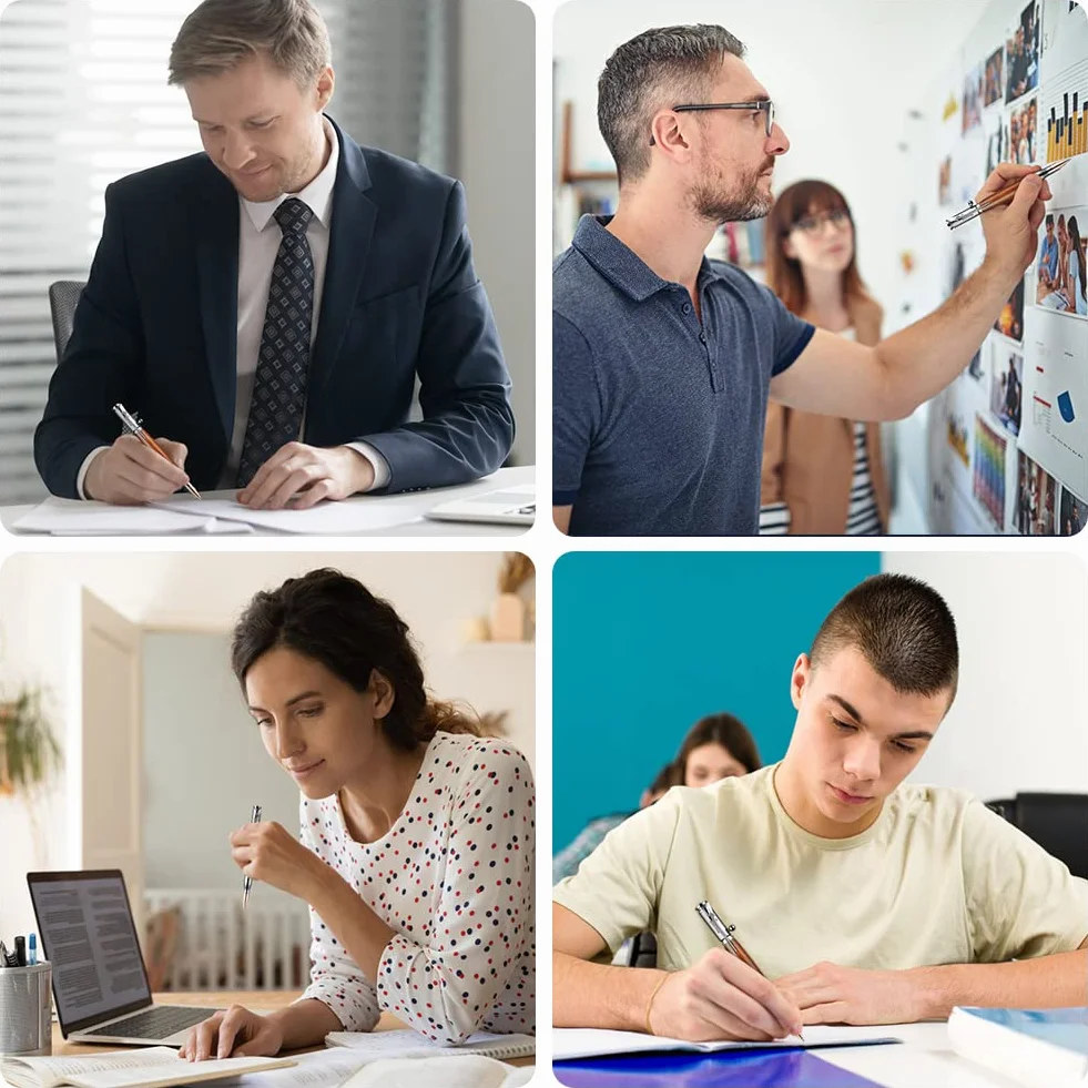 AUAUY Długopis z etui na prezent, chowany, lekki, metalowy długopis, z 5 dodatkowymi wkładami, atrament, do biura, szkoły, prezent dla studentów, taty, kolegi, chłopaka, męża, (słoje drewna)