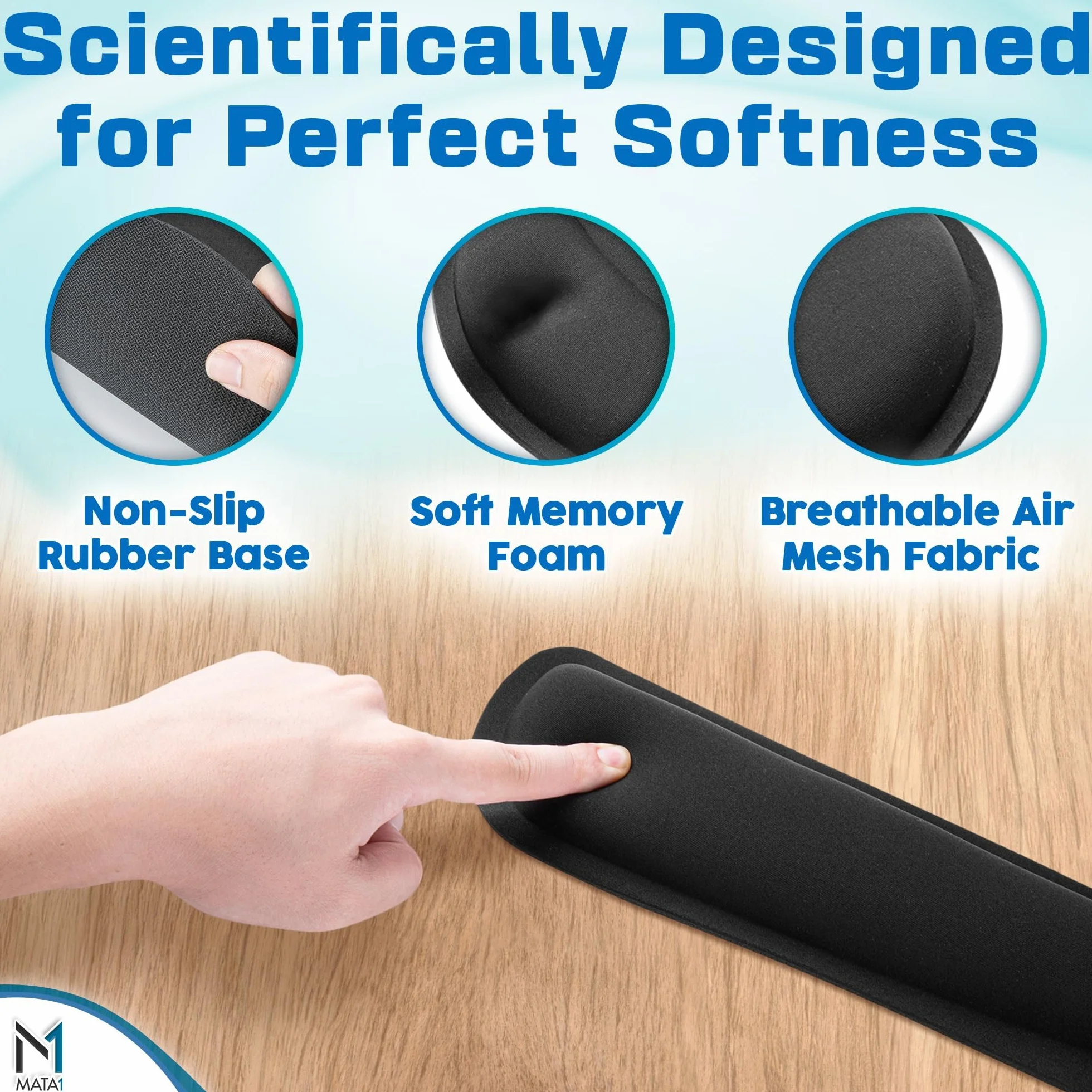Keyboard Wrist Rest Pad with Mouse Arm Support Black Memory Foam Gel Cushion for Typing Elbow Pain Relief