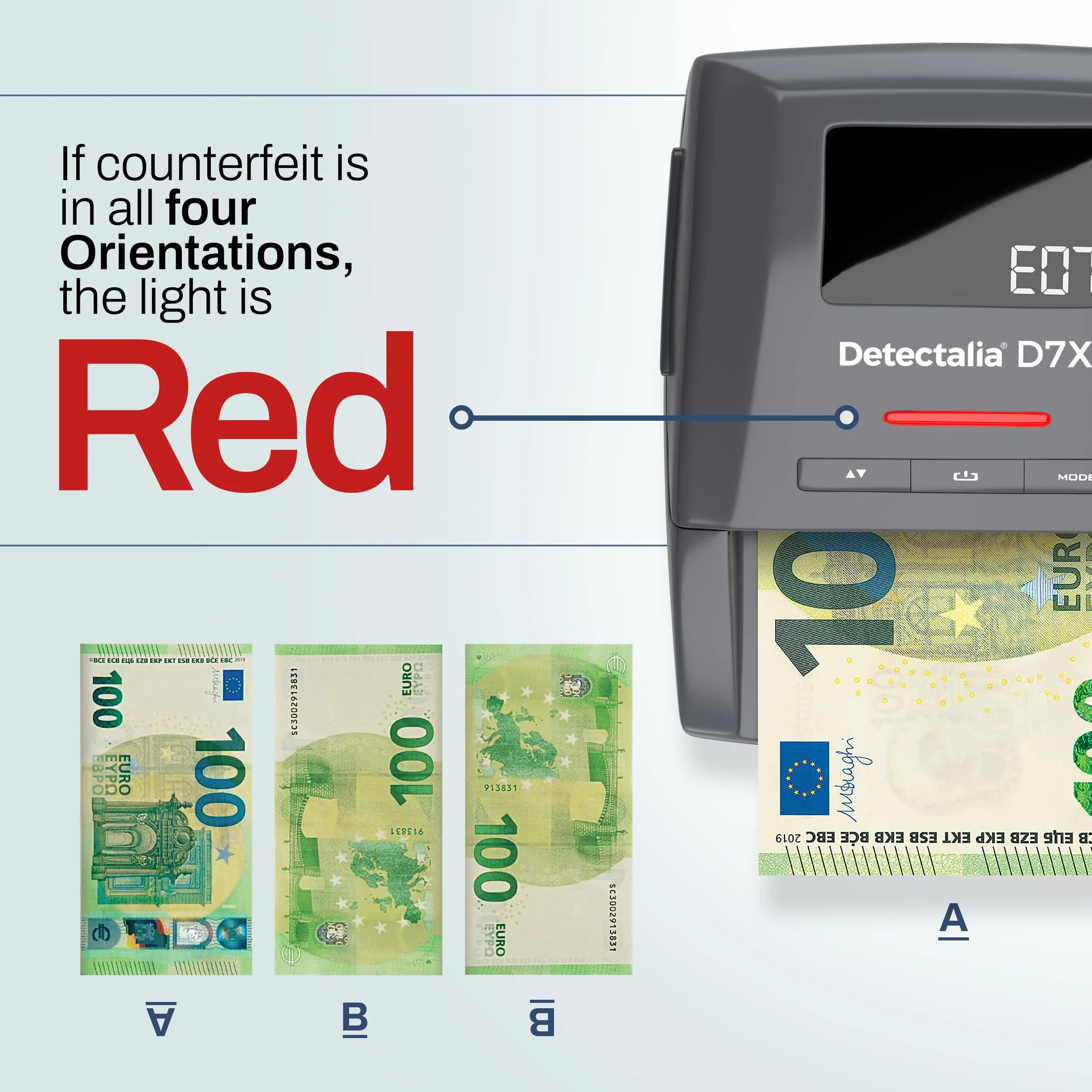 Detectalia D7X tester banknotów i maszyna do liczenia banknotów z 7 kontrolami rozpoznawania euro, gbp, chf, pln, czk, sek