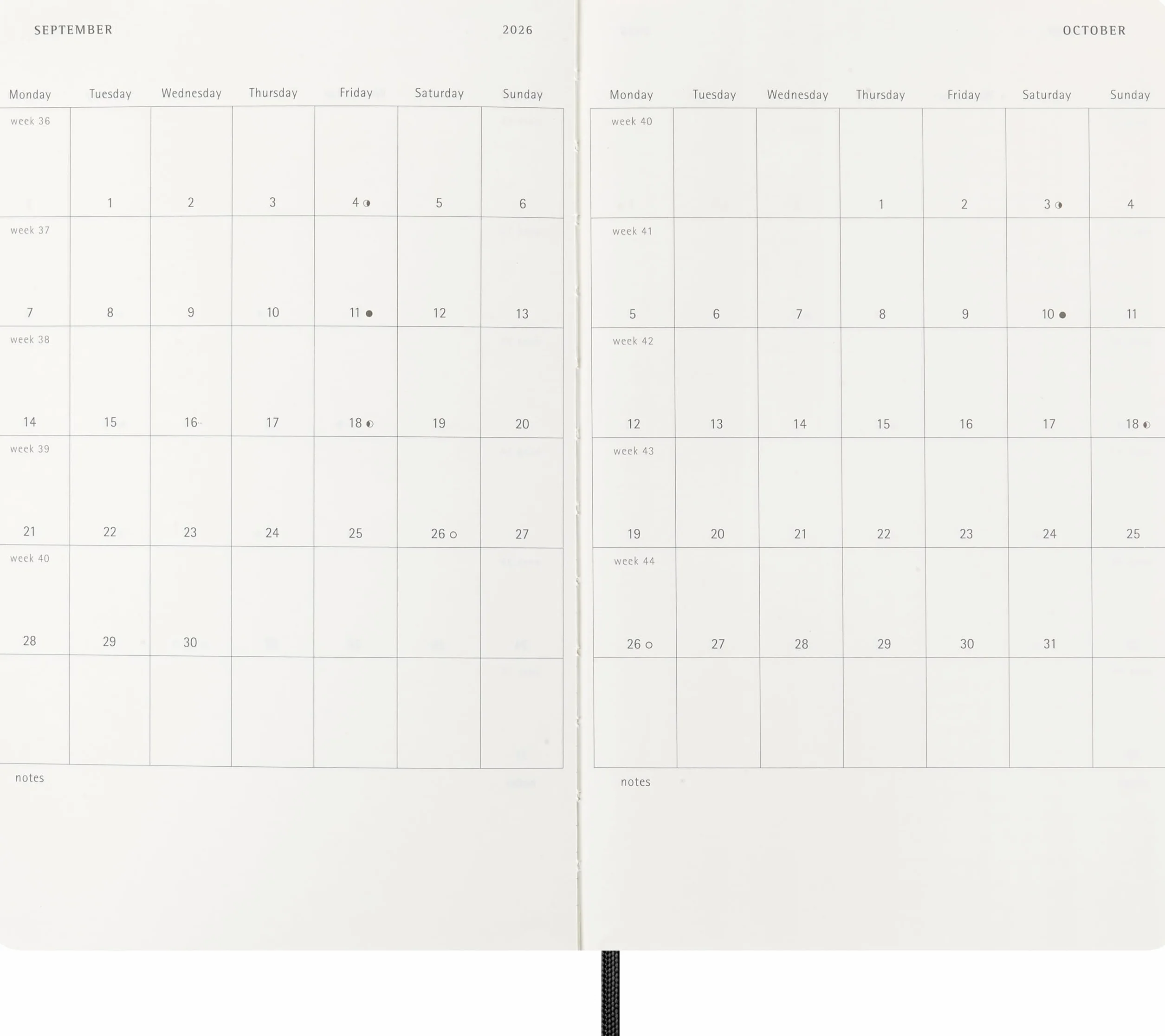 Moleskine 12 Monate Wochen Notizkalender 2026, Large/A5, Weicher Einband, Schwarz