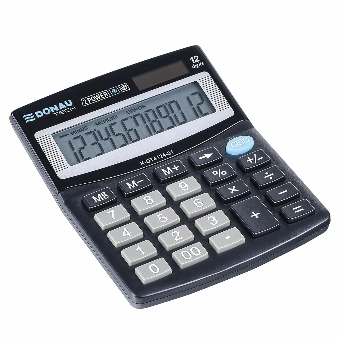 DONAU TECH kalkulator biurkowy 12-cyfrowa 125 x 100 x 27 mm czarny zasilany bateriami słonecznymi