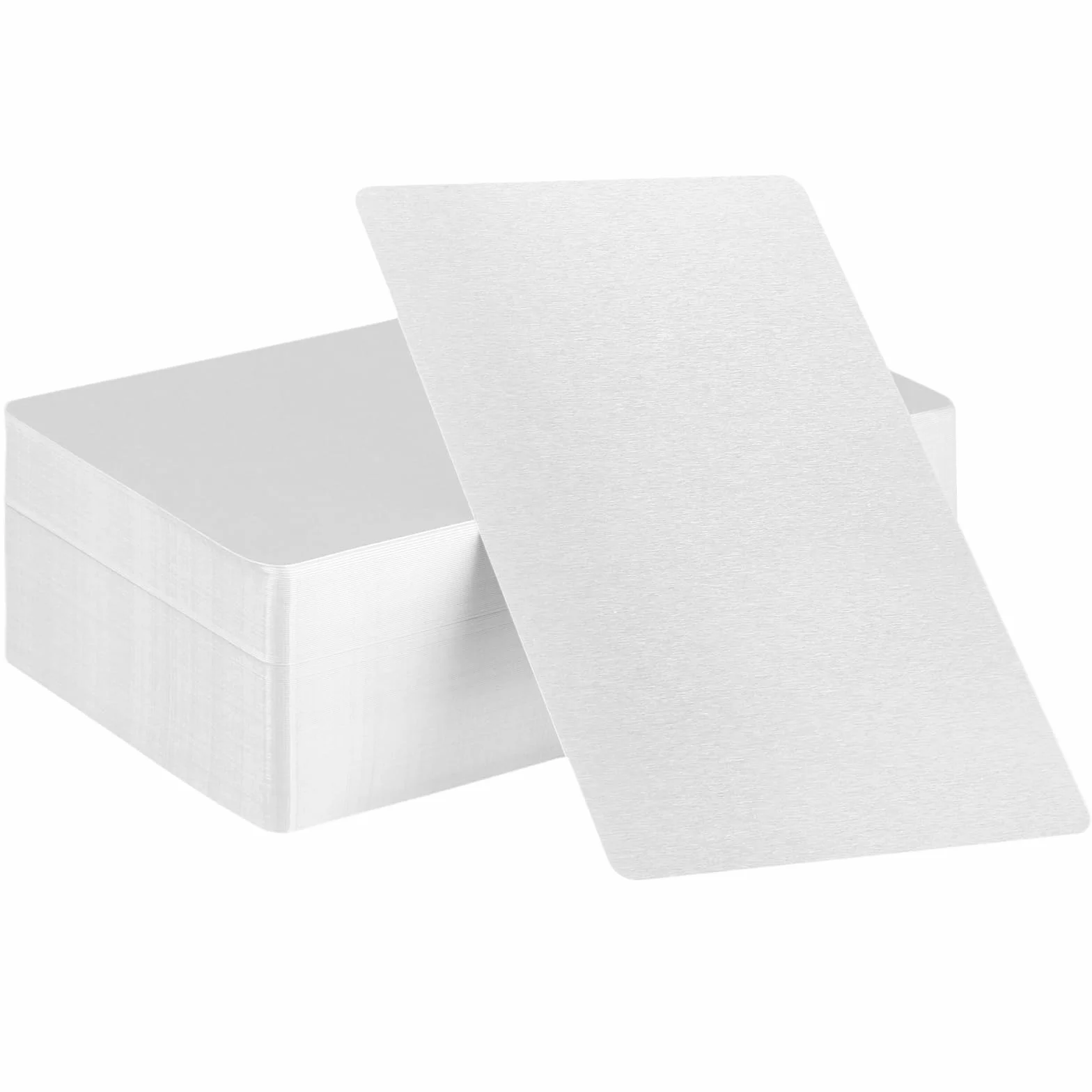 KEILEOHO 150 sztuk aluminiowych wizytówek, puste srebrne, 86 x 54 x 0,21 mm, metalowe wizytówki, aluminiowe puste wizytówki do biura, DIY, karty podarunkowe, oznaczenie laserowe