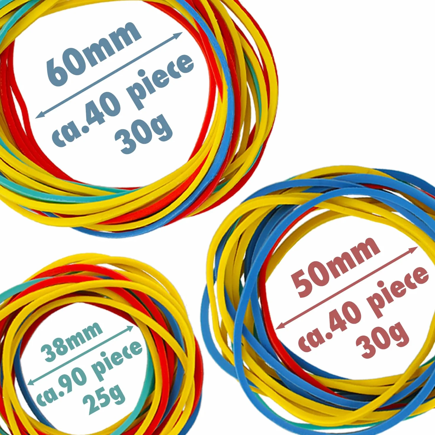 Westcott Gumki 80 g 170 kolorowych gumowych pierścieni w różnych rozmiarach 60 mm 50 mm 38 mm