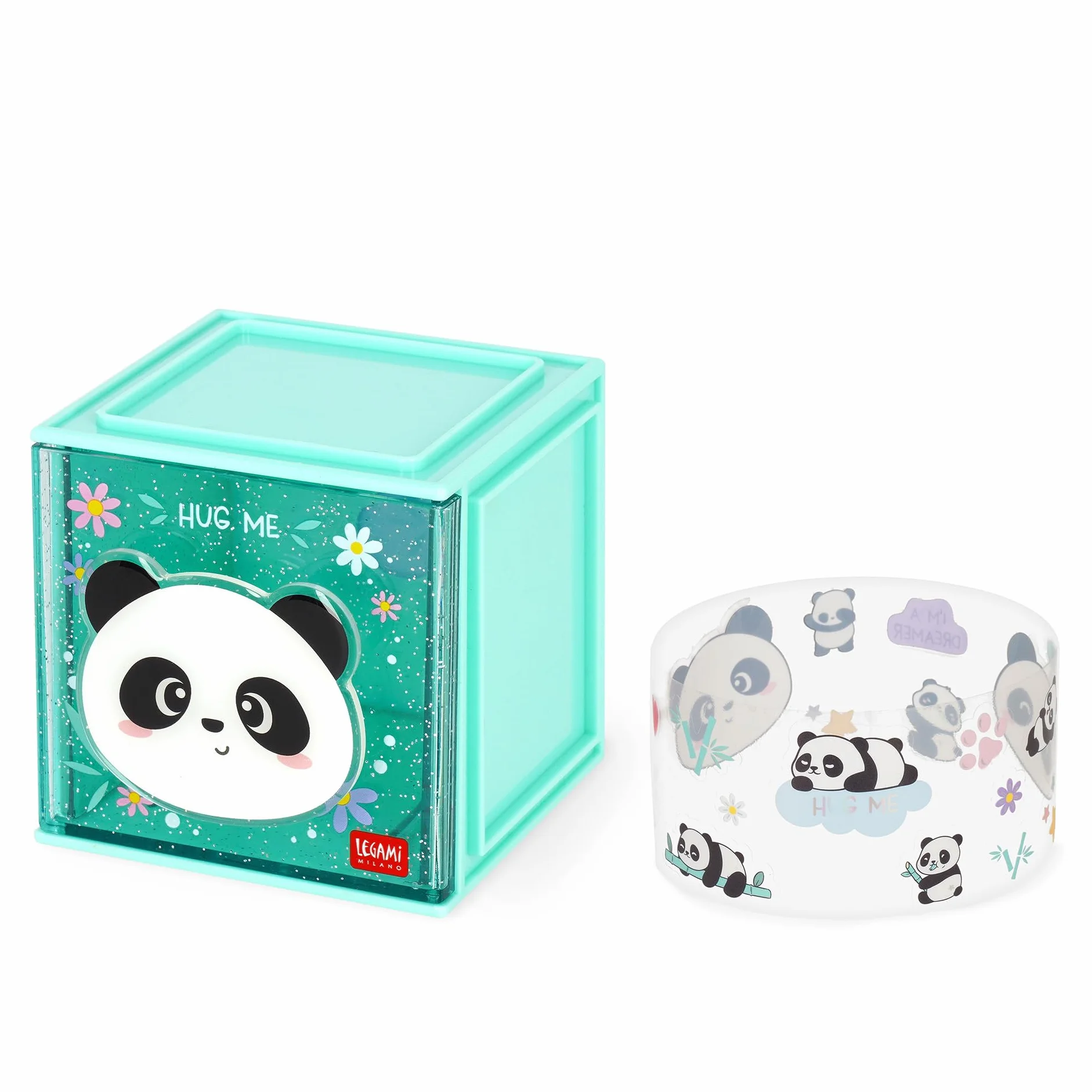 Legami - Cutie Cubes Modułowe pudełko na biurko, panda, organizer na biurko, do przechowywania, łącznie z arkuszem z naklejkami, możliwość układania w stos, wielofunkcyjny, ABS, 90 x 90 x 100 cm