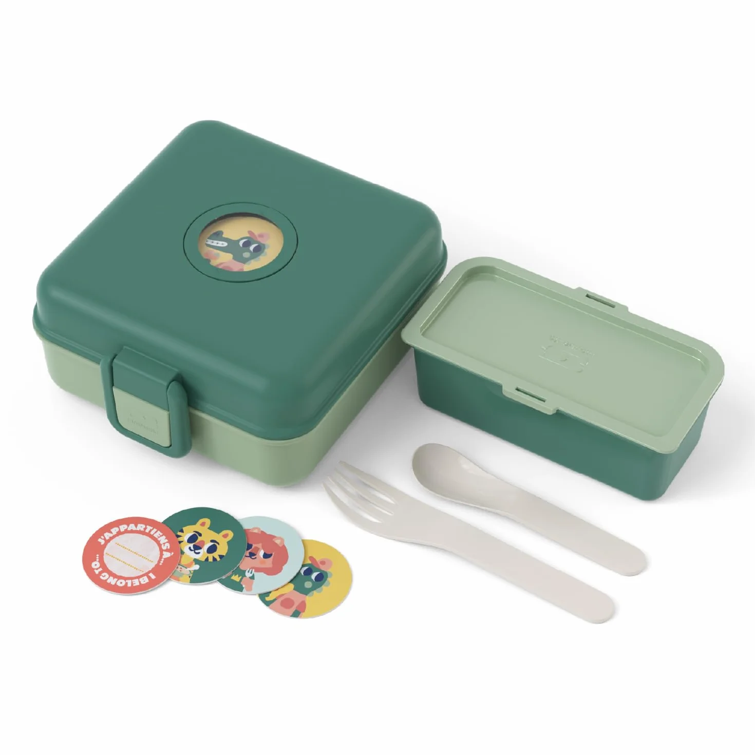 monbento - Pudełko na kanapki dla dzieci w zielonym lesie - Pudełko śniadaniowe dla dzieci na całą kanapkę - sztućce w zestawie - konfigurowalne pudełko na żywność - idealne do szkoły/pikników - wolne