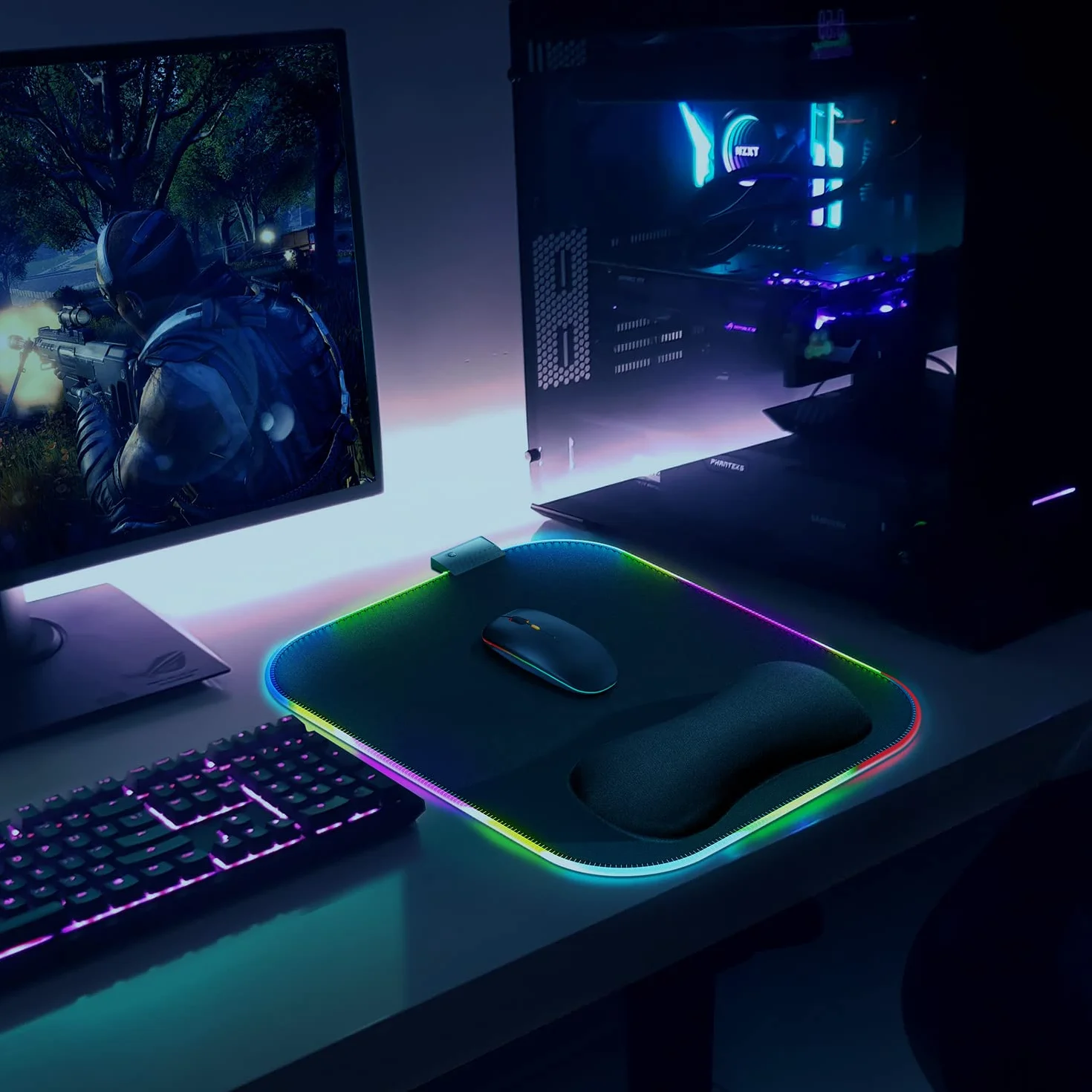 Gimars Ergonomiczna Podkładka pod Mysz z Podpórką pod Nadgarstek 30x25 cm RGB LED 10 Trybów Antypoślizgowa