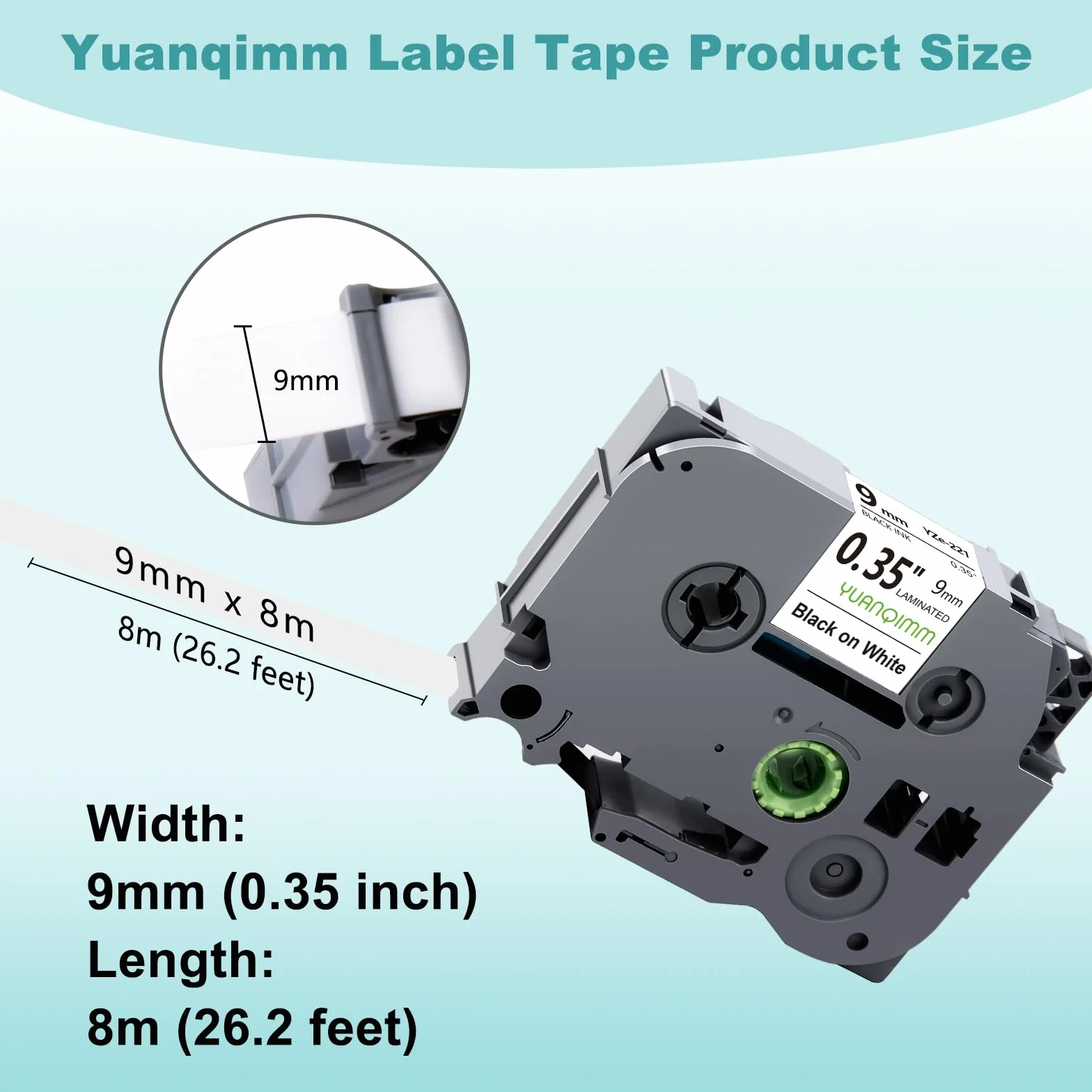 Compatible TZe221 TZe-221 TZ221 TZ-221 for Brother P-touch Label Tape 9mm Black on White Tape for Ptouch PT-D400 PT-H100LB PT-H105 PT-D200 PT-1000 PT-H110 PT-H101 PT-H107B PT-D210, 3-Pack