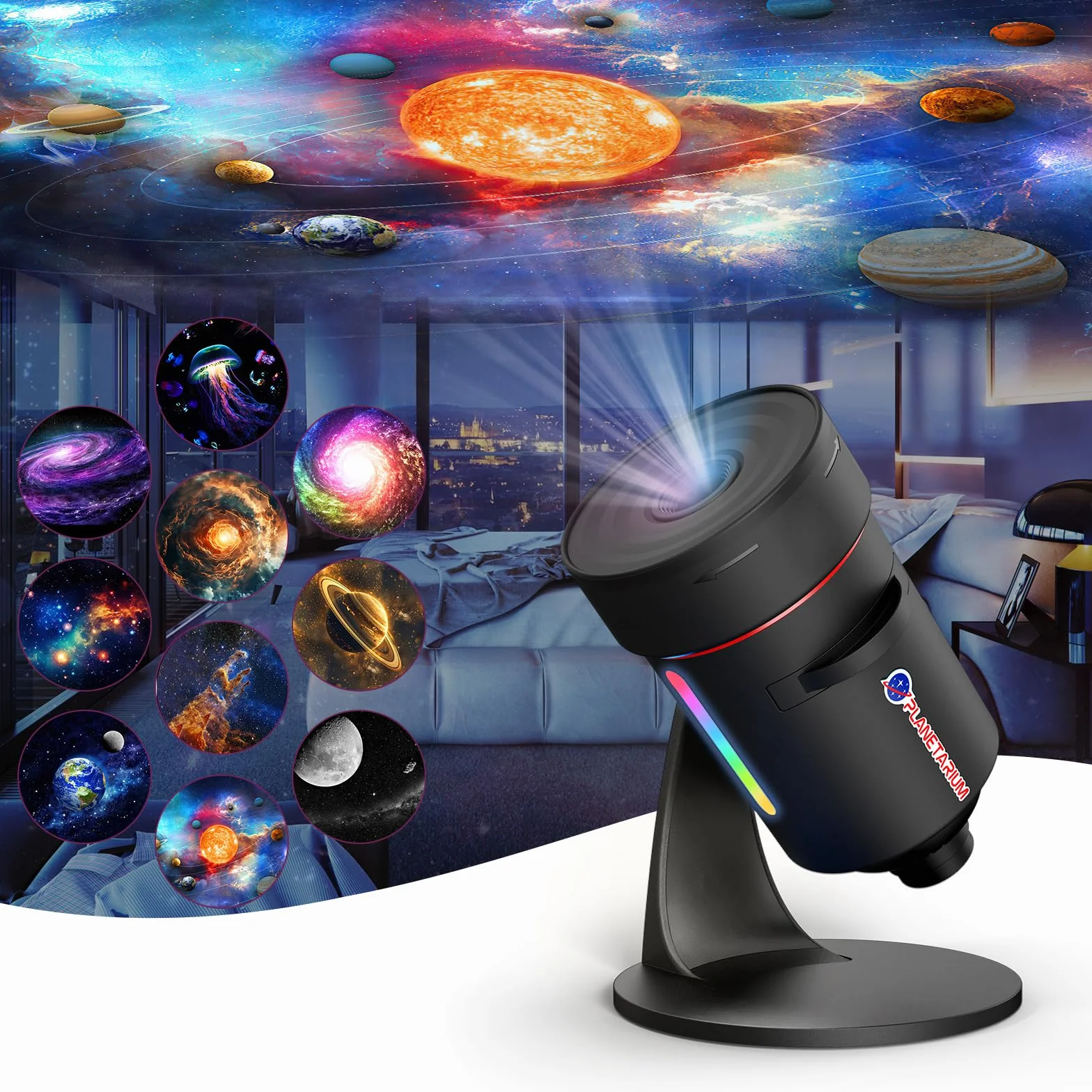 Projektor Star 8. generacji Galaxy HD planetarium lampka nocna obracana 360° mgła z regulowanym przyciskiem i timerem
