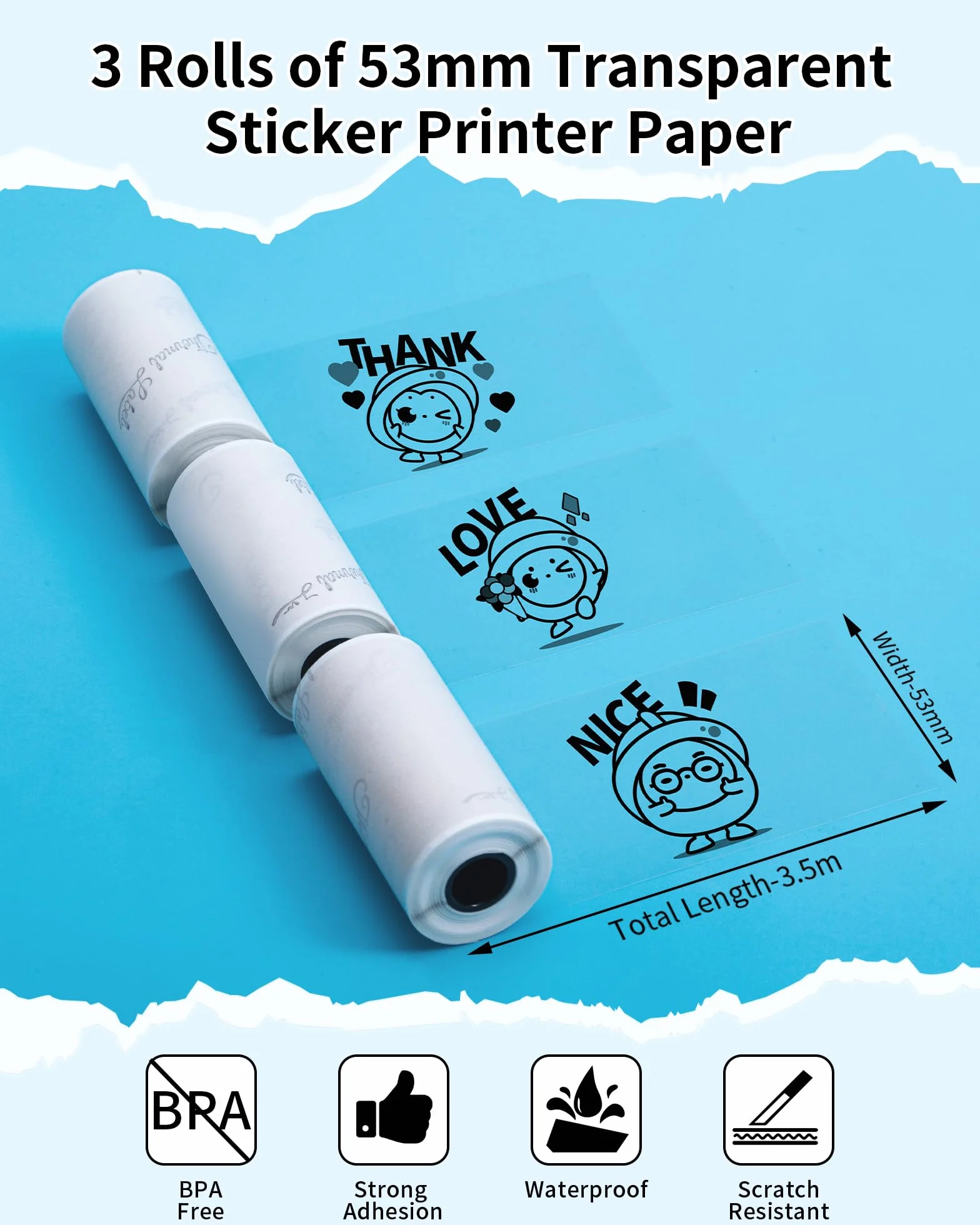 Phomemo Papier termiczny do M02 M02PRO T02 M02S M02X M02L M03 M03AS M04S M04AS 53mm x 3,5m 3 rolki