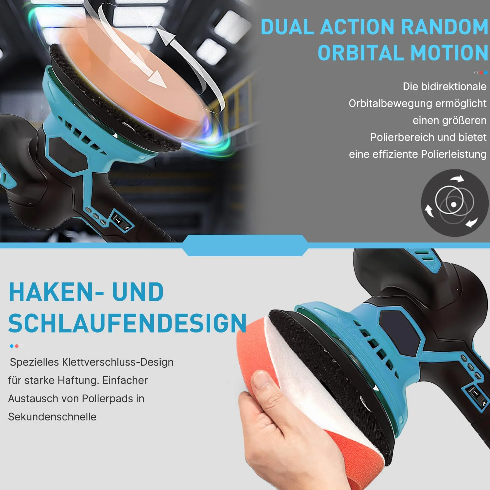 Polerka samochodowa do Bosch GBA, 18 V, mimośrodowa maszyna do polerowania orbitalnego, z 6 zmiennymi prędkościami, do detali samochodu, czyszczenia i polerowania samochodu (bez baterii)