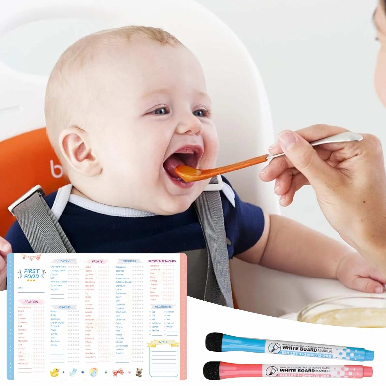 Baby First Food Tracker 30,5 x 21,5 cm Magnetyczny Dzienny Planer Posiłków Dla Niemowląt