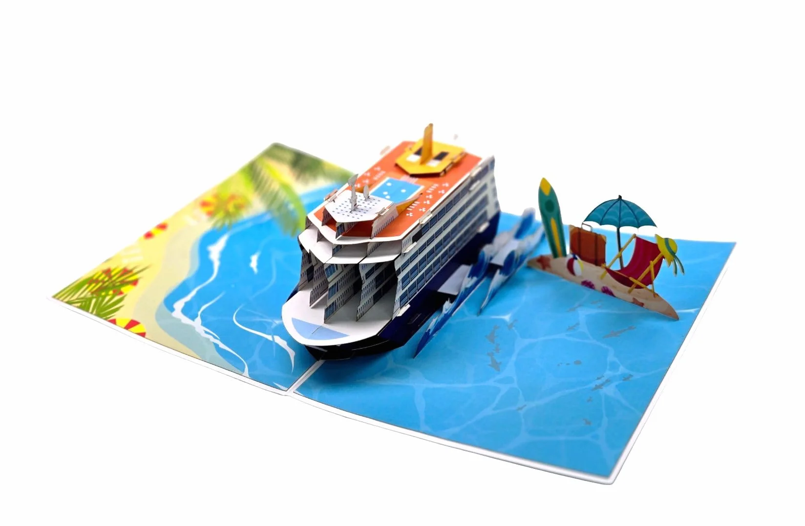 Pop-Up Kartka z życzeniami statek wycieczkowy 3D – kartka wakacyjna z kopertą – ręcznie robiona kartka składana z motywem statku – 30 x 20 x 8 cm – morska karta podarunkowa na podróż, urodziny