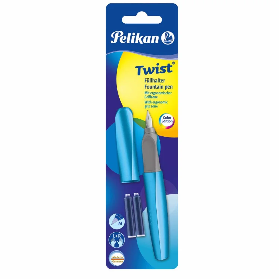 Pelikan® Pióro wieczne Twist frosted blue M | W zestawie 2 naboje | Średnia Stalówka | Elegancki Design | Biuro Szkoła Studia Praca | Do pisania Kaligrafii Komfortowe i Gładkie pisanie