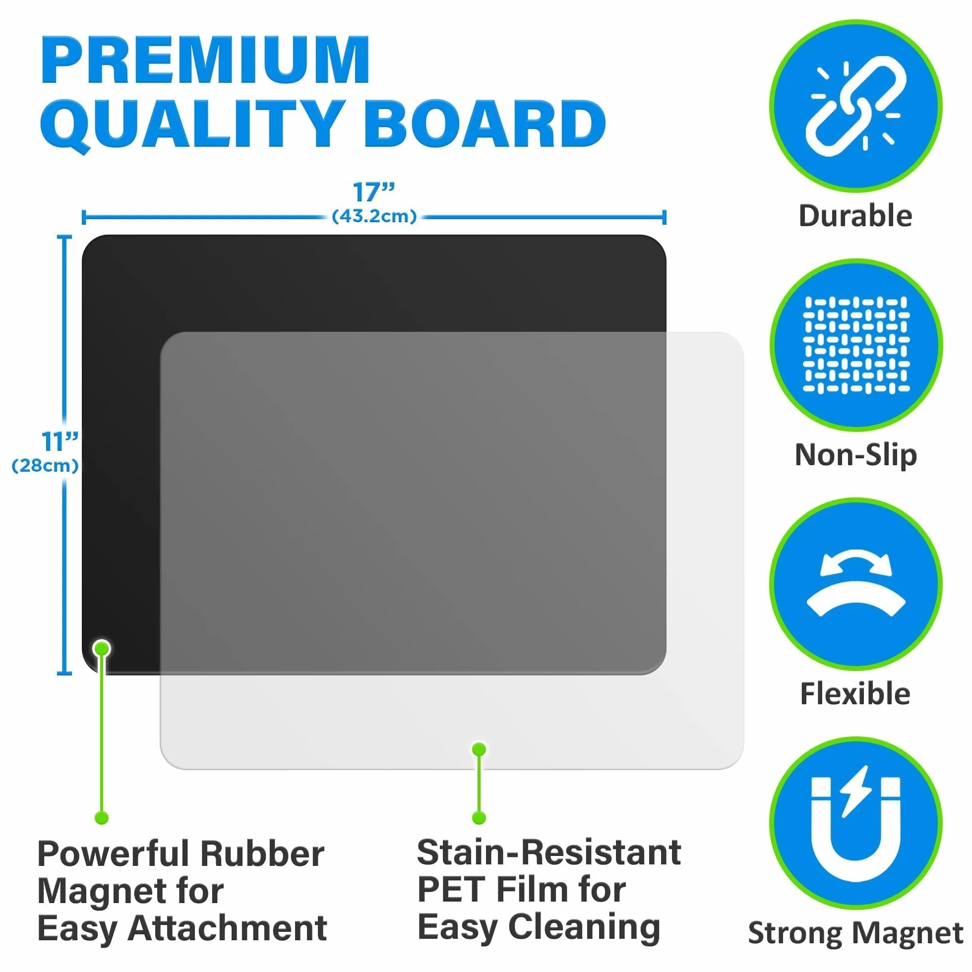 Magnetic Black Dry Erase Board for Fridge - A3 / 43 x 28cm - Stain-Resistant w/ 3 Magnetic, Fine-Tip Neon Chalk Markers & Eraser - by Yes4Quality