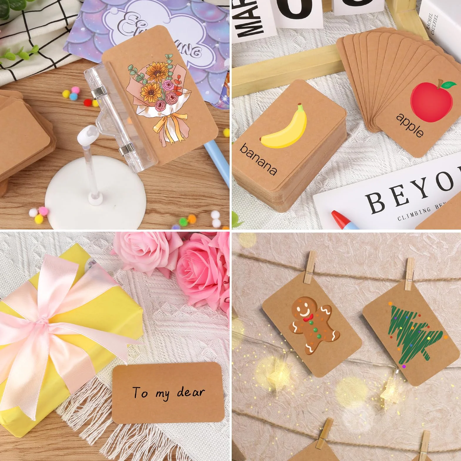 200 sztuk pustych kartek papierowych, papier do wizytówek 200 g/m², karty do gry, puste fiszki do samodzielnego ozdobienia, kartki z papieru kraft, kartki z życzeniami, kartki z słowami, etykiety DIY