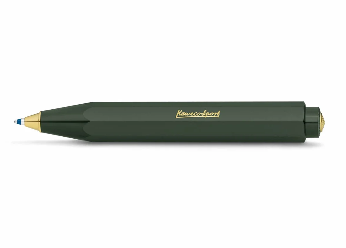 Kaweco Classic Sport Green - Biznesowy Długopis z Wysokiej Jakości Tworzywa Sztucznego, Lekki Kieszonkowy z Mechanizmem Krzywizny Serca, 12 g, 10,5 cm, Zielony