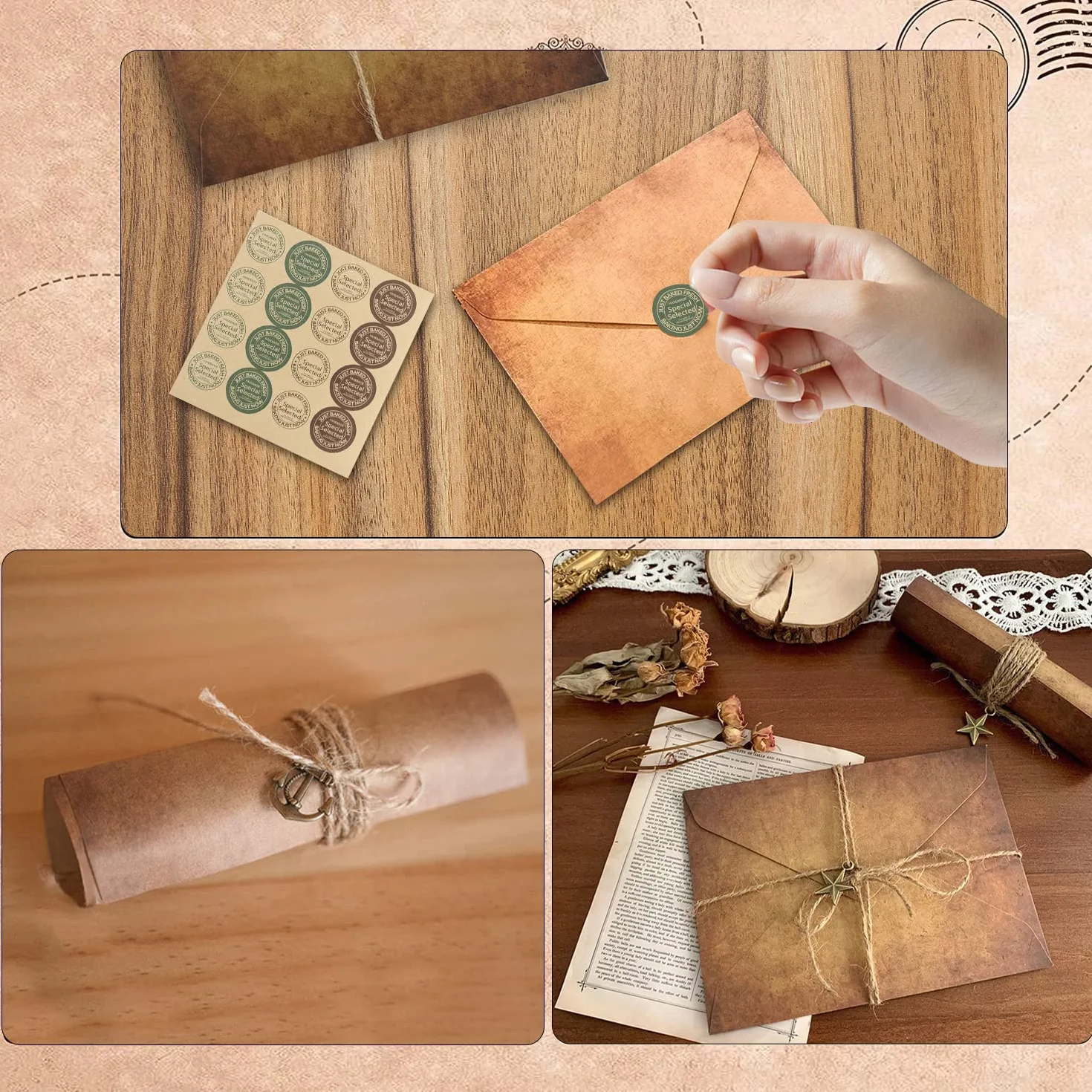 Koperty w stylu antycznym z kopertą, zestaw do pisania w stylu vintage, 24 arkusze, papier listowy, 12 kopert, 12 kluczy retro, 12 lin konopnych, 2 arkusze naklejek uszczelniających w stylu vintage