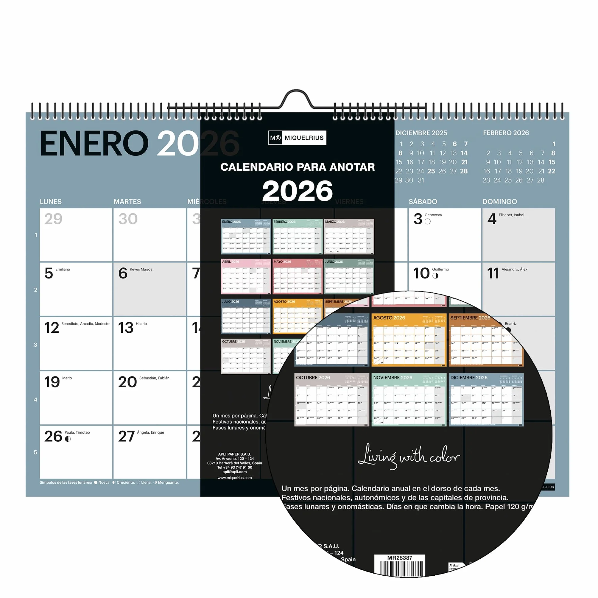Miquelrius Kalendarz ścienny 2026 Chromat A3 420 x 296 mm planer 12 miesięcy hiszpański