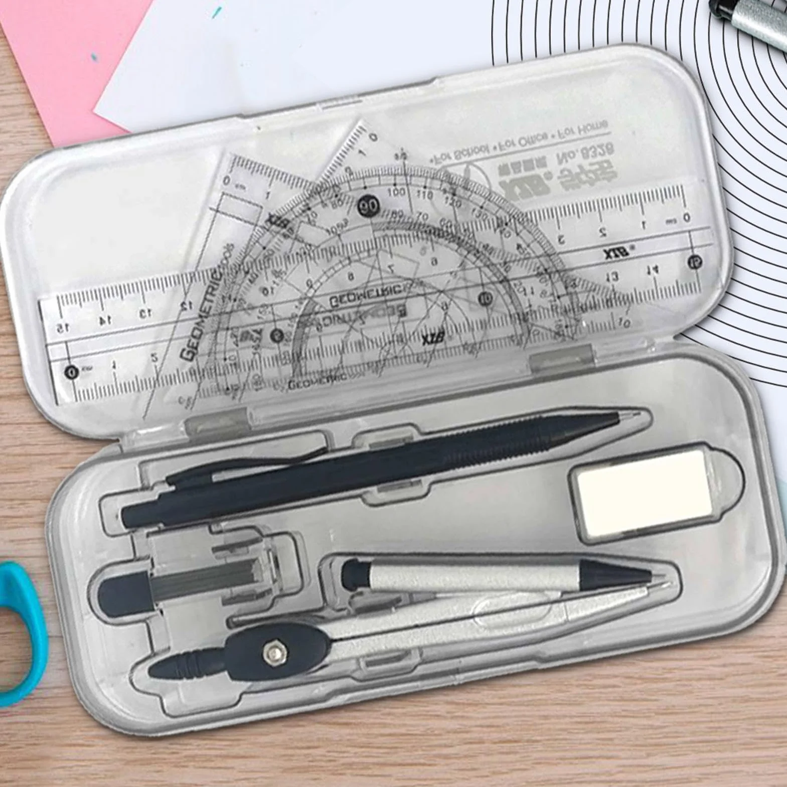 Compass and Protractor Set, Math Geometry Kit, Precision Engineering for Student School