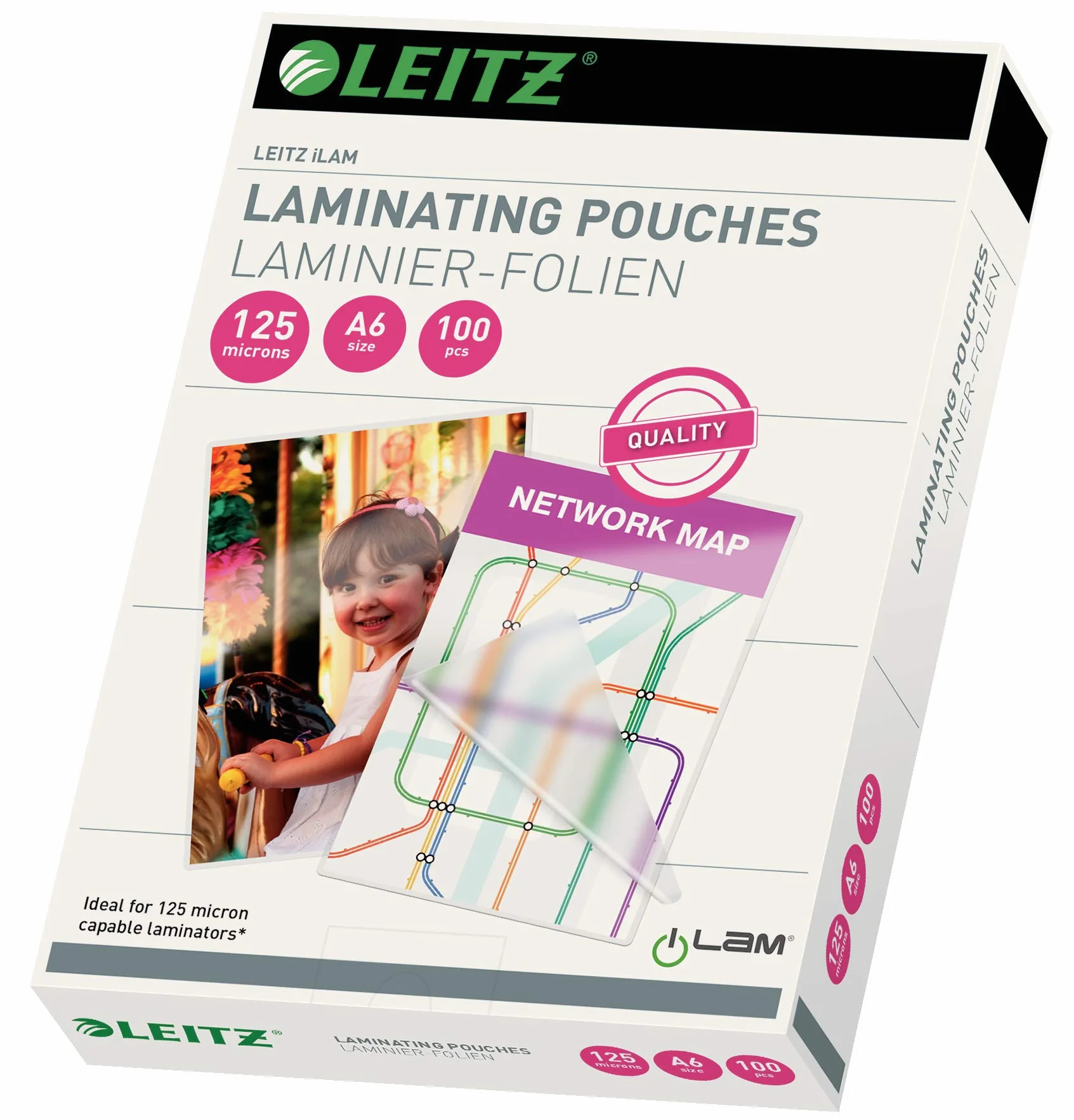 Leitz, Folia do Laminacji Leitz iLAM, Format A6, Grubość: 125 Mikronów, Przezroczysta, Błyszcząca, Opakowanie 100 Sztuk, 33806
