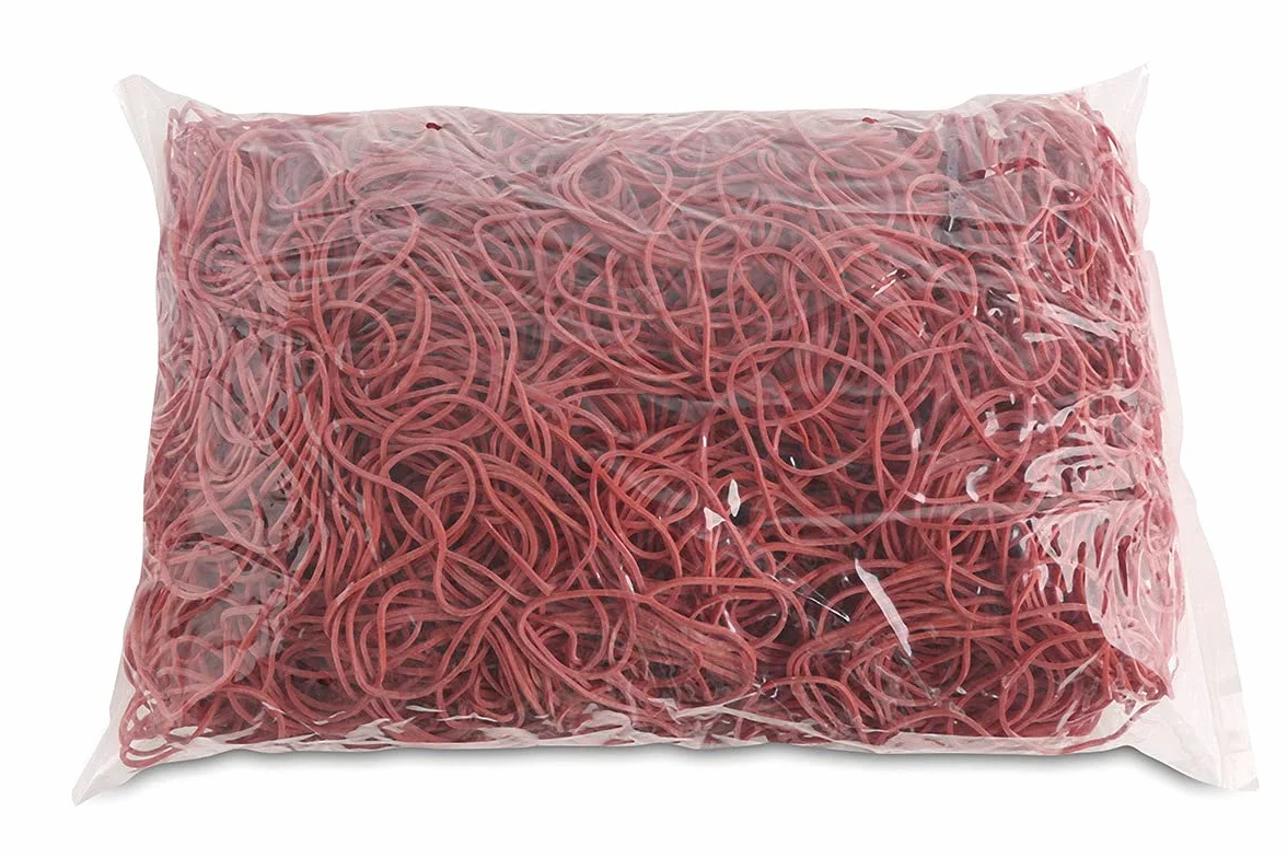 Gumki Recepturki OFFICE PRODUCTS średnica 50mm 1,5x1,5mm 60% Kauczuku 1000g Zgrzewka Czerwone/Drobne Akcesoria Biurowe/Typ-Standard/Materiał-Kauczuk/Waga (g)-1000 / Kolor-Czerwony