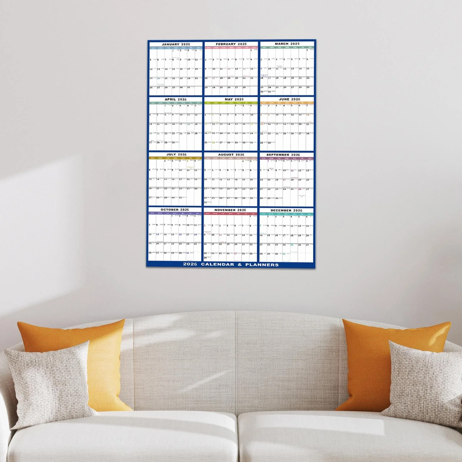 Kalendarz suchościeralny na ścianę - 12-miesięczny plakat ścienny kalendarz 2026-61 x 81 cm planer harmonogram - do wewnątrz domu lodówka biuro tablica szkolna nauczyciele uczniowie dzieci przyjaciele