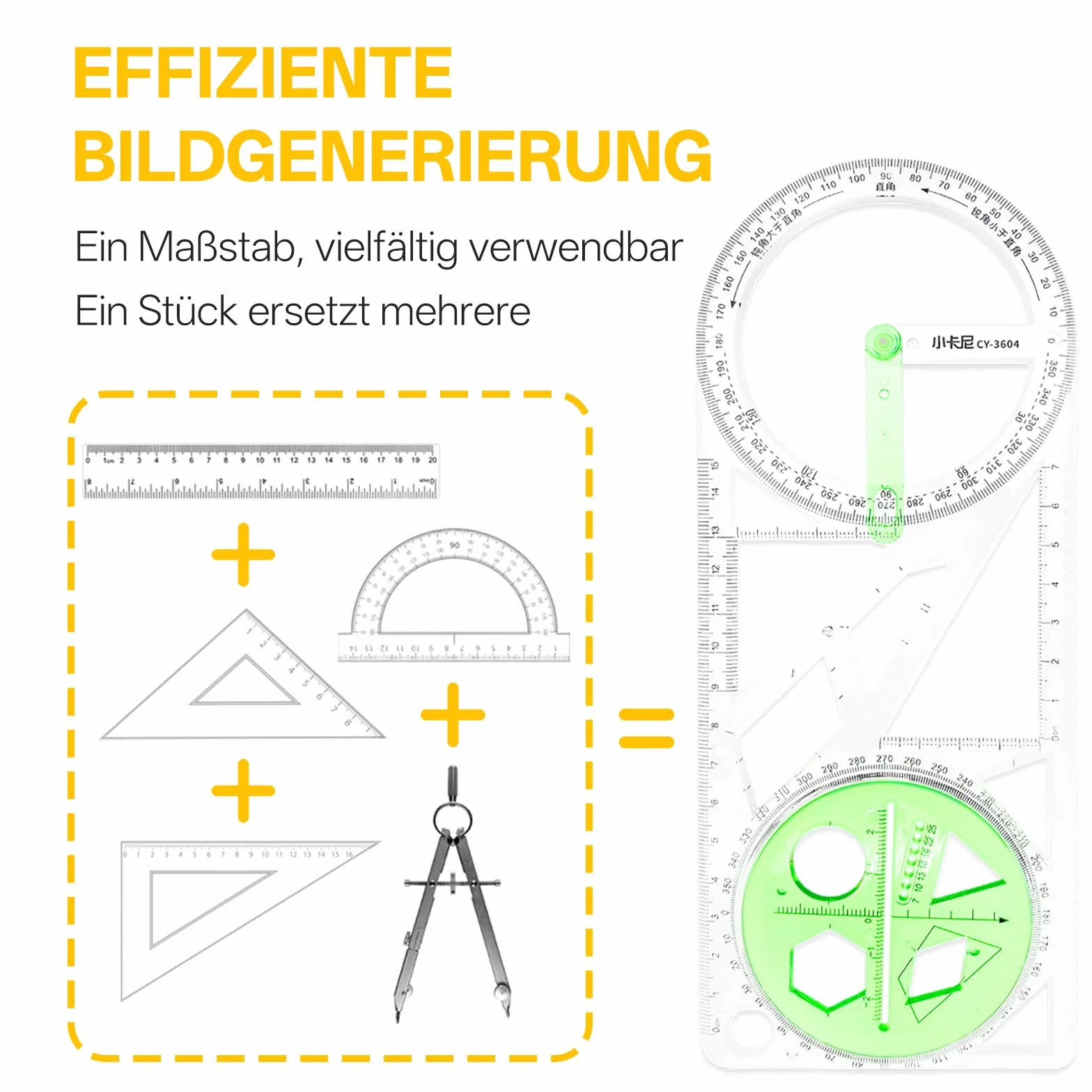 Zestaw geometryczny – linijka do geometrii + mała linijka trójkątna z uchwytem, przybory kreślarskie umożliwia rysowanie okręgów, trójkątów i łuków, do pomiarów, modelowania i projektowania