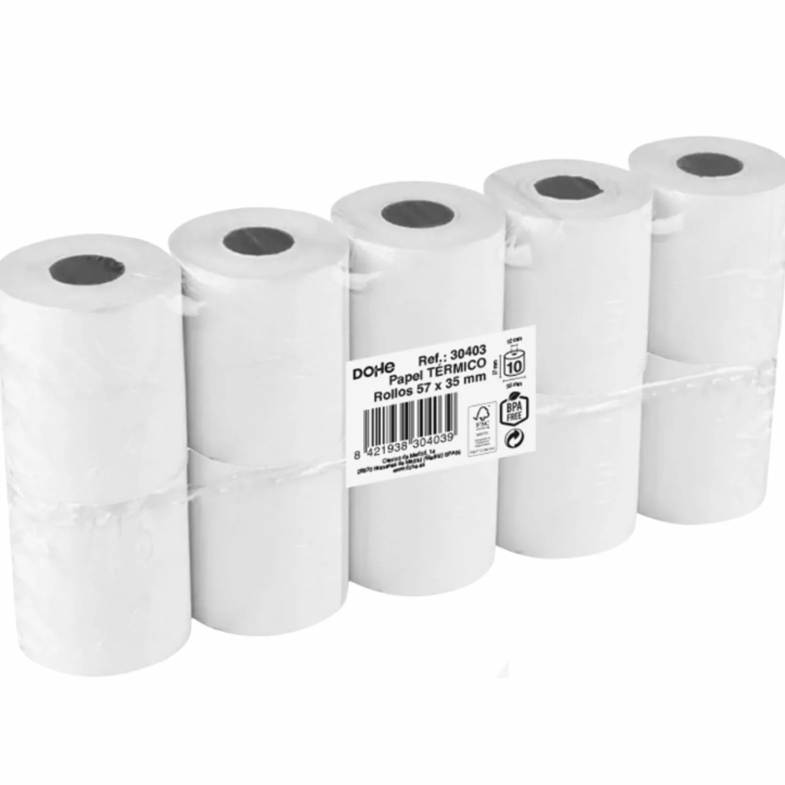 Dohe - Rolki papieru termicznego 57x35 mm (10 szt.) - Rdzeń 12 mm, długość 7,5 m, bilety na terminarz, TPV, skrzynki fiskowe, drukarki POS i EPOS, grubość 60 gr/m², bez BPA