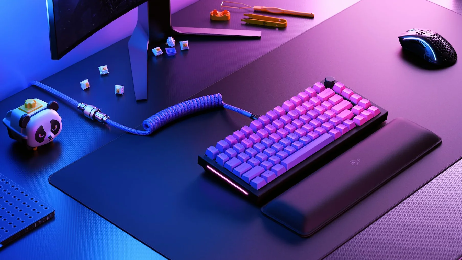 Glorious Gaming podkładka pod nadgarstek (TKL, wys. 25 mm) – szyta, gładka, antypoślizgowy spód, średnia twardość, 360x100x25 mm – czerń (stealth)